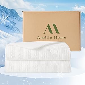 Amélie Home Waffle Cooling Comforter Queen Size, Q-Max 0.45 Double-Sided Lightweight Cooling Blanket for Hot Sleepers, Summer Silk Breathable Bedding Quilt for Night Sweats, 90"x90", White