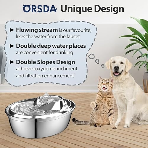 Miniatura 2 de ORSDA Fuente de agua para gatos de acero inoxidable, fuente para mascotas de 2 L67 onzas para gatos en el interior, dispensador automático de