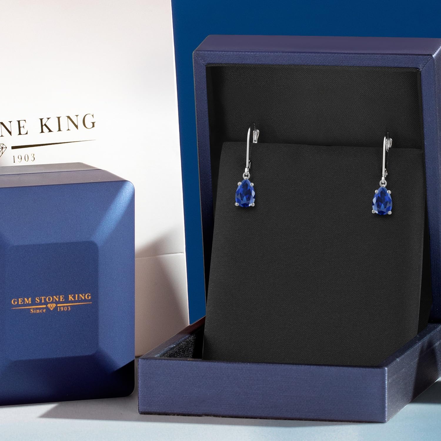 Gem Stone King 14K White Gold Gemstone Birthstone Leverback Dangle Teardrop Earrings for Women | Pear Shape 8X5MM | Fine Jewelry Gifts for Women Mom Wife Her