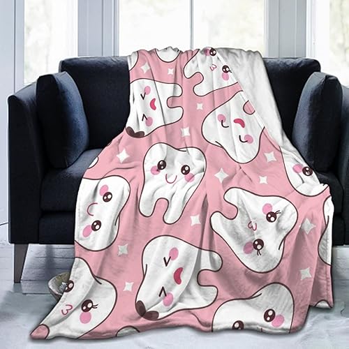 Miniatura 8 de Manta de viaje rosa con dientes dentales para niñas y niños, manta de felpa cálida para viajes, perfecta para otoño, invierno y primavera
