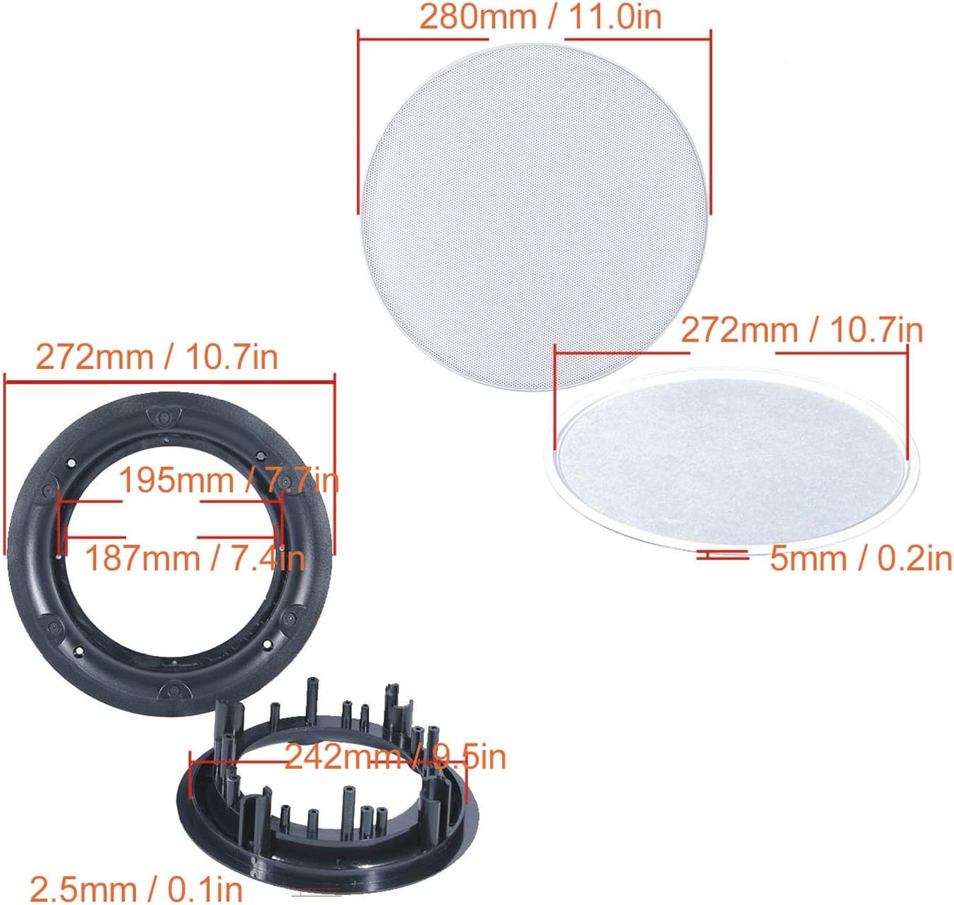 ASHATA 2pcs Round Ceiling Speaker Grill Covers, Magnetic Commercial Ceiling Speaker Decorative Ring DIY Accessory OD 280mm White, with Mounting Bases