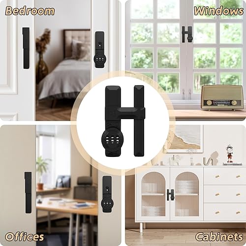 Miniatura 5 de Cerradura de puerta de granero, aleación de zinc resistente, alta seguridad y fácil instalación, cerradura de pestillo abatible de 3 dígitos,