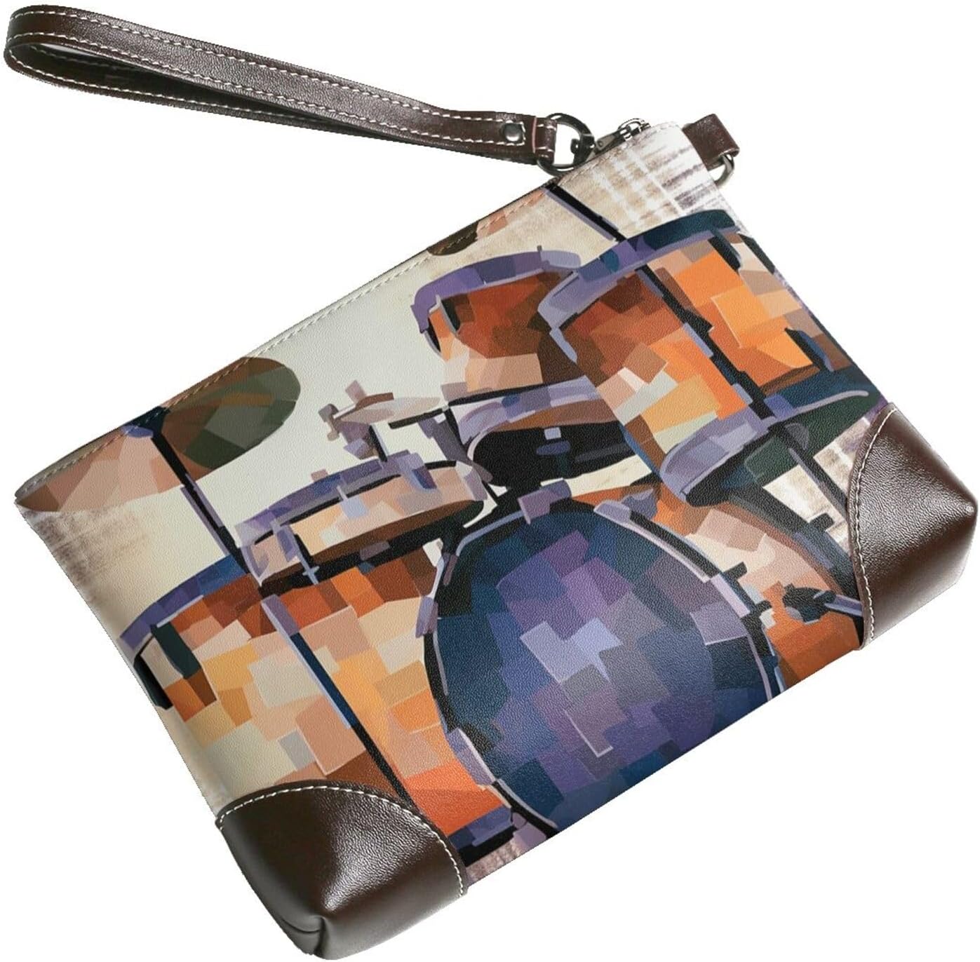 Leather Wristlet Wallet Clutch Purses For Women Ultra-Slim Ladies Handbags Credit Card Holder Jazz Drum Wallet Purses Cell Phone Pouch Bag For Party And Prom, Beach Bag