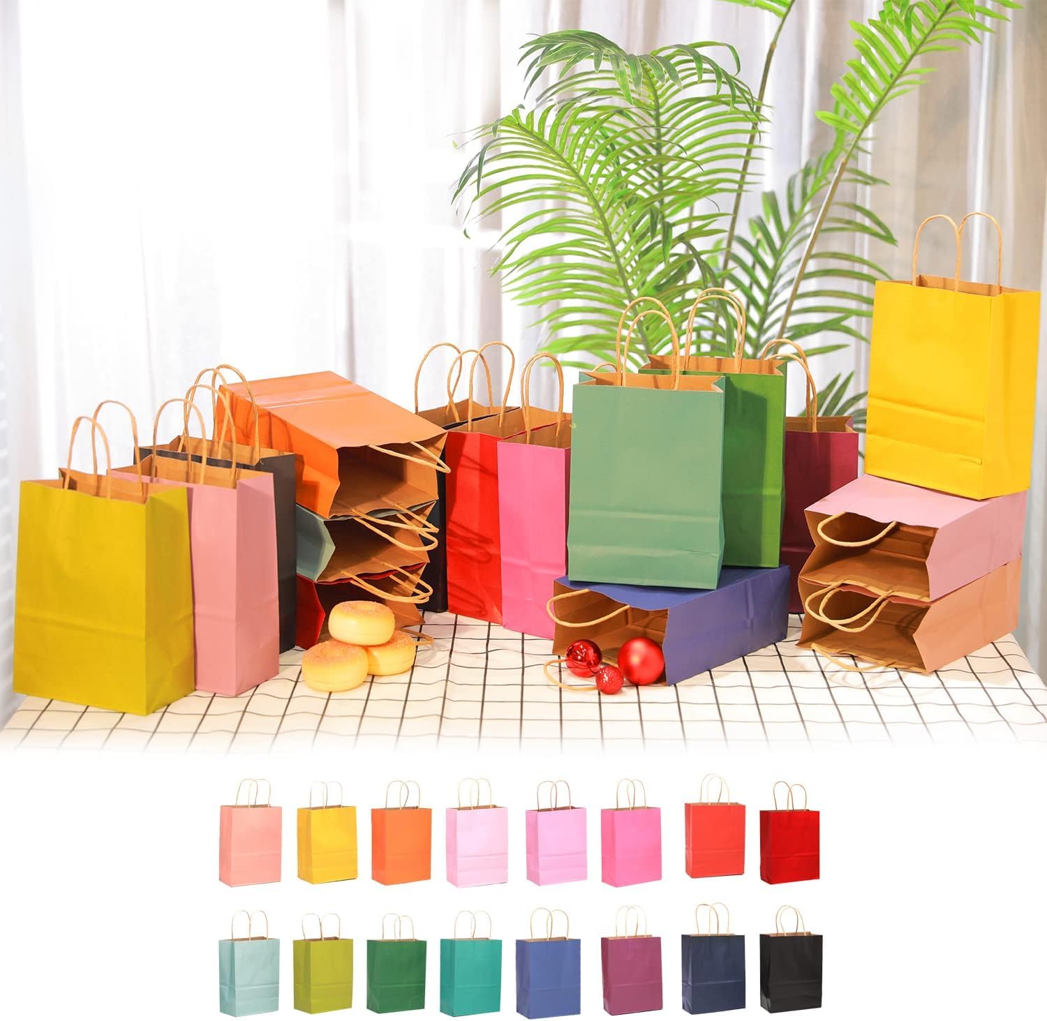 qiqee 60-Packs Paper Bags with Handles Bulk 8.26"×6"×3.15" Small Gift Bags 16 Different Senior Color Bags Multiple Uses（Small Size） - Image 7