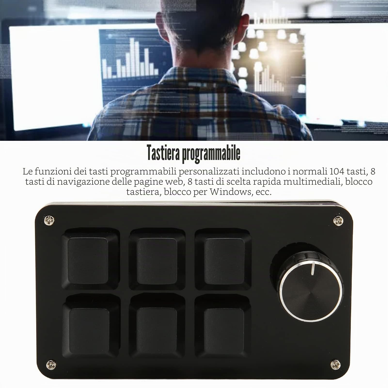 Elprico Mini Tastierino a 6 Tasti, Manopola Programmabile, Tastiera da Gioco Meccanica con Una Sola Mano perMac OSU, Design Portatile, Ampie Applicazioni