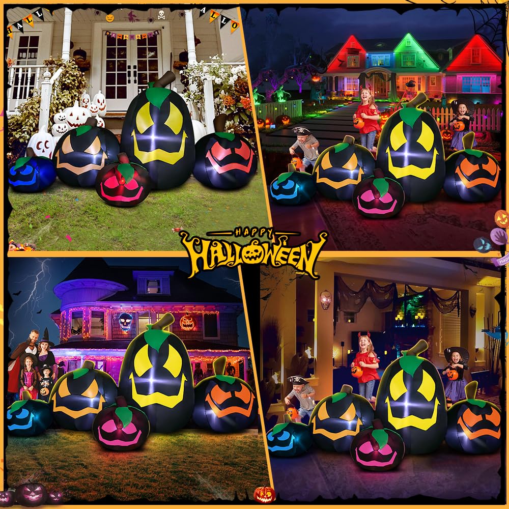 9 FT Halloween Inflatables Black Pumpkin Decoration with Light up Led Halloween Inflatables Outdoor Decorations Blow up Inflatables Pumpkin for Halloween Holiday Party Lawn Yard Garden Outdoor Décor