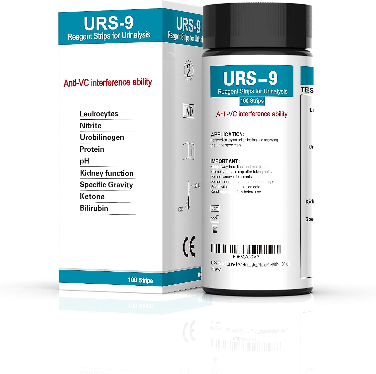 URS 9-in-1 Urine Test Strips 9 Parameters Testing UTI, Protein/Leukocytes/Nitrite/pH/Blo, 100 CT
