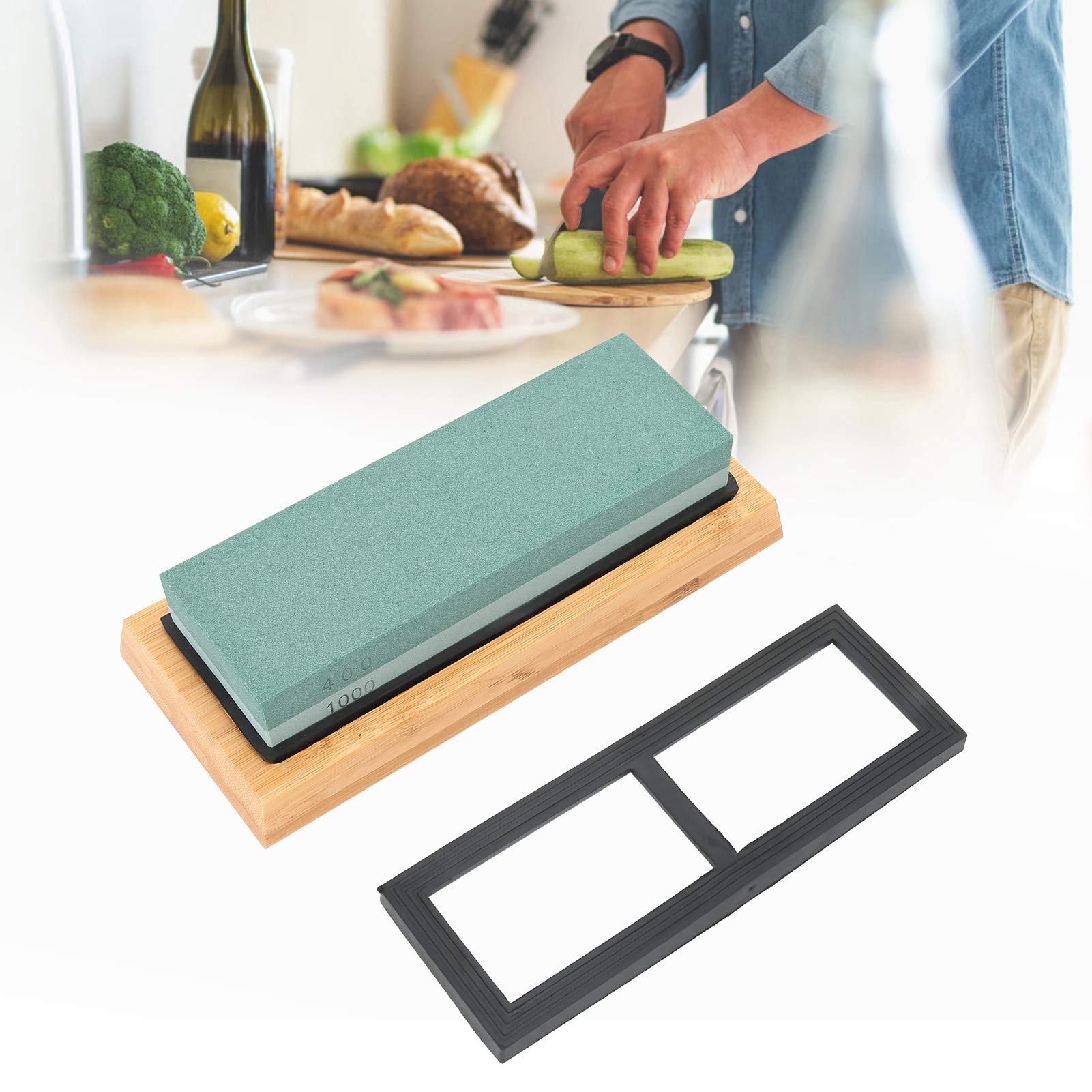 Sharpening Stone, 400 Grit 1000 Grit Double Side Sharpening Stone, NonSlip Base, Grindstone Sharpener for Kitchen Scissor