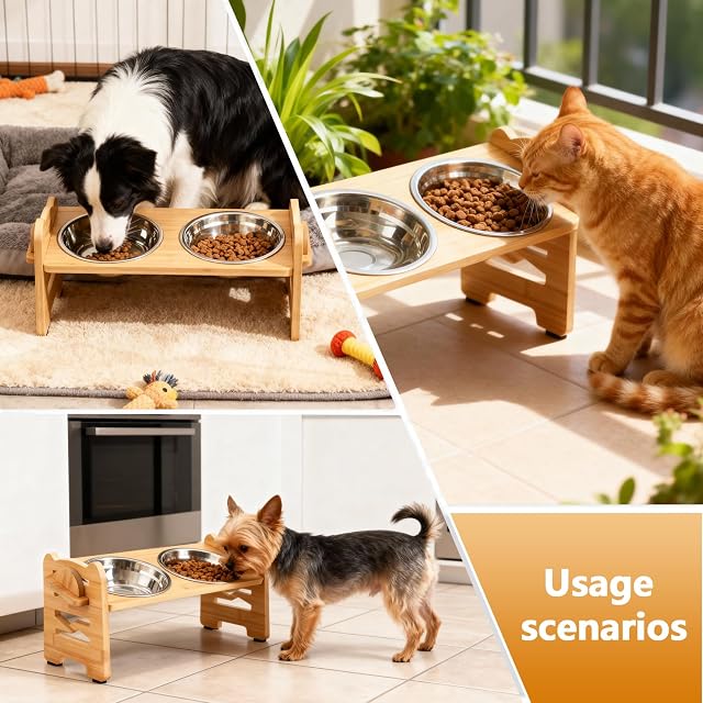 Foto 7 de 7 de Comedero para perros elevado, comedero para perros y gatos, de acero inoxidable, elevado, 15°