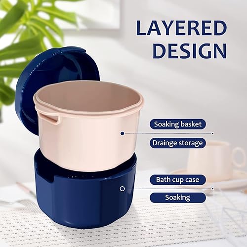 Miniatura 3 de Vaso de dentadura, baño de dentadura, vasos de dentadura para remojar dentaduras, estuche de dentadura con tapa, baño de dentadura con cesta de