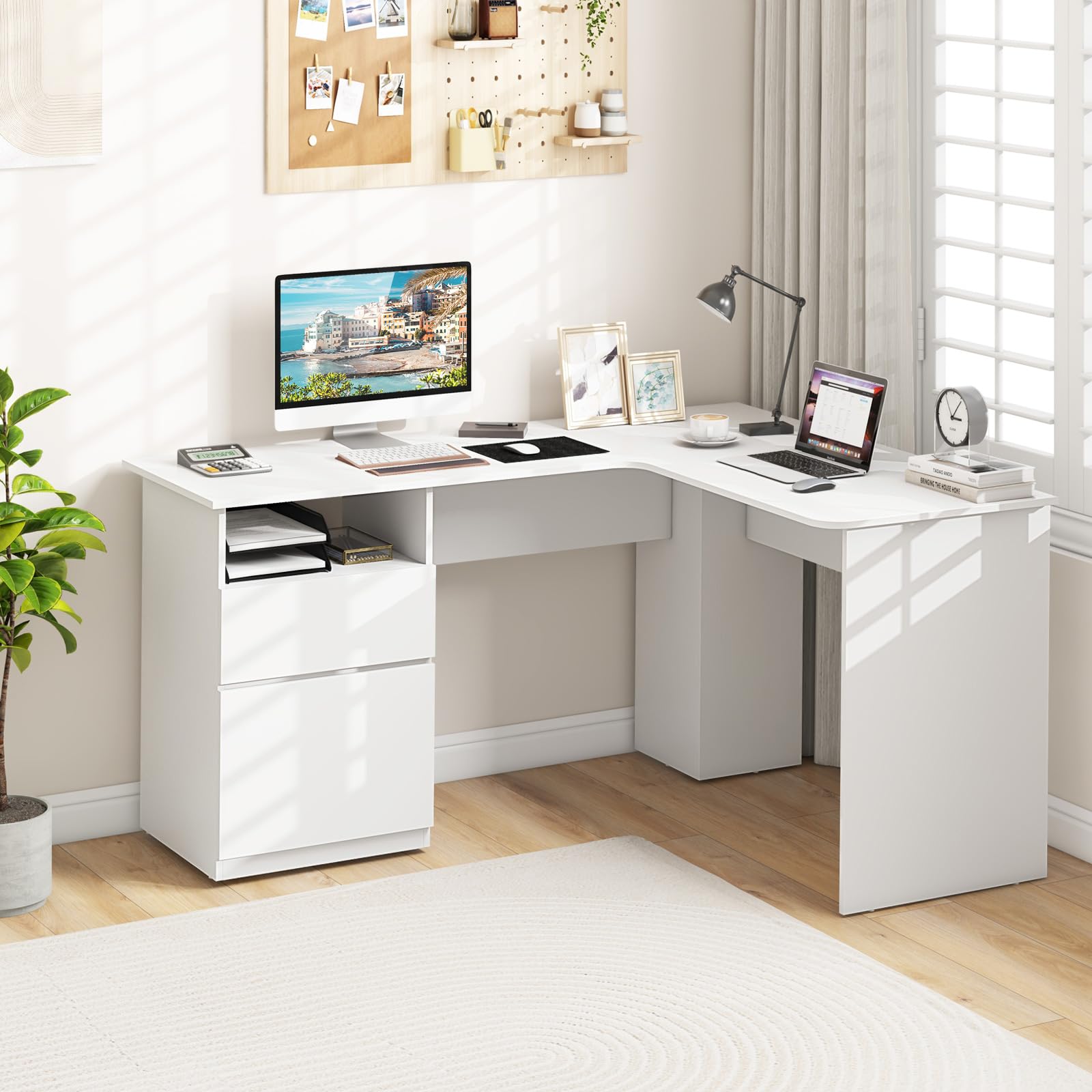 Amazon.com: Tangkula 59” L-Shaped Desk with 2 Storage Drawers