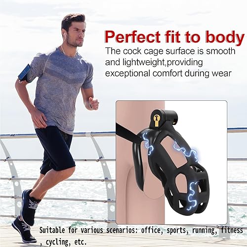 Miniatura 7 de Jaula de castidad masculina Astini con cinturón elástico y candado invisible - 4 anillos Diseño ligero de ajuste cómodo para uso a largo plazo