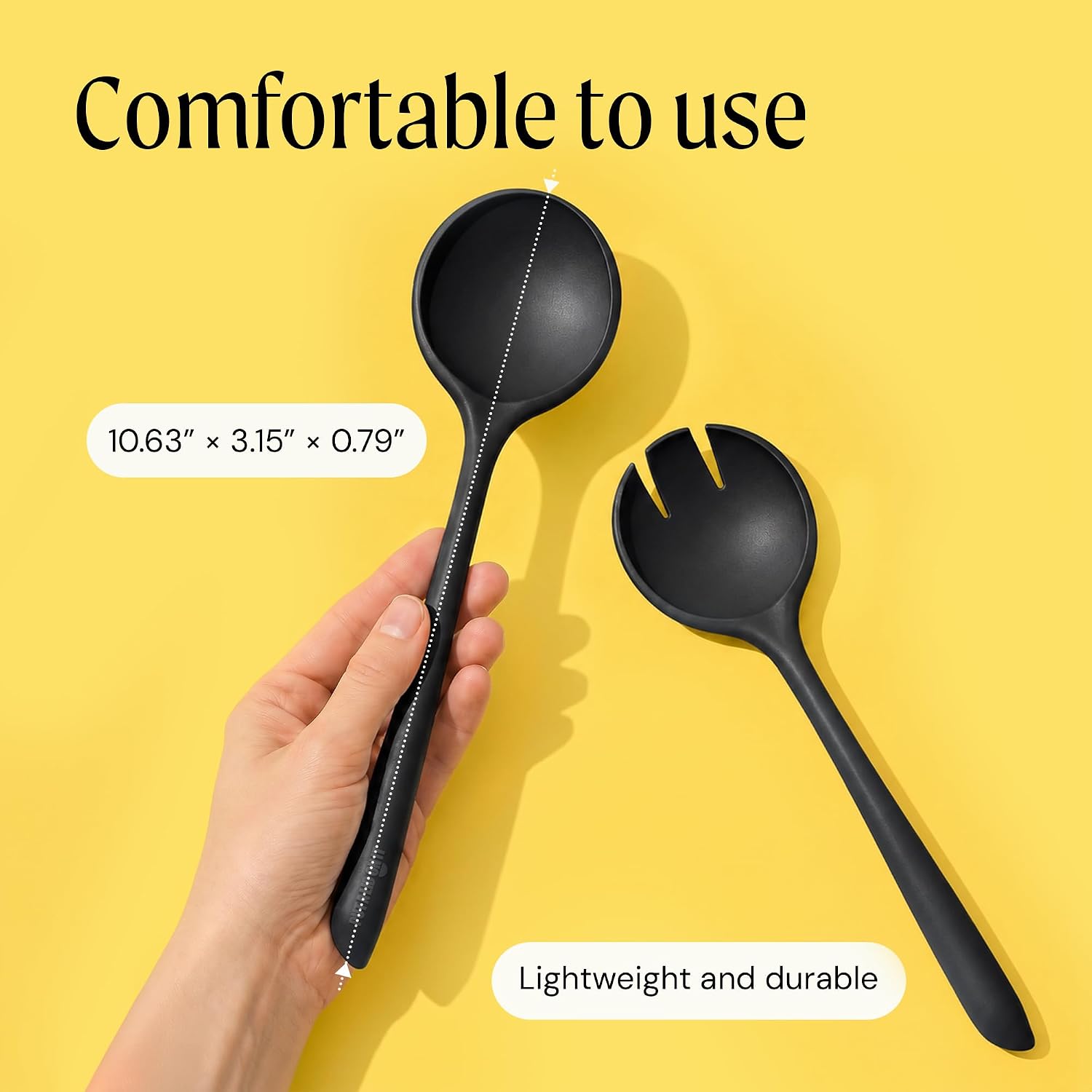 Salad Servers - Spoon and Fork Serving Set, Certified Recycled Food-Safe Plastic, BPA-Free, Dishwasher, Microwave, Fridge and Freezer Safe | 10.63 in | Licorice