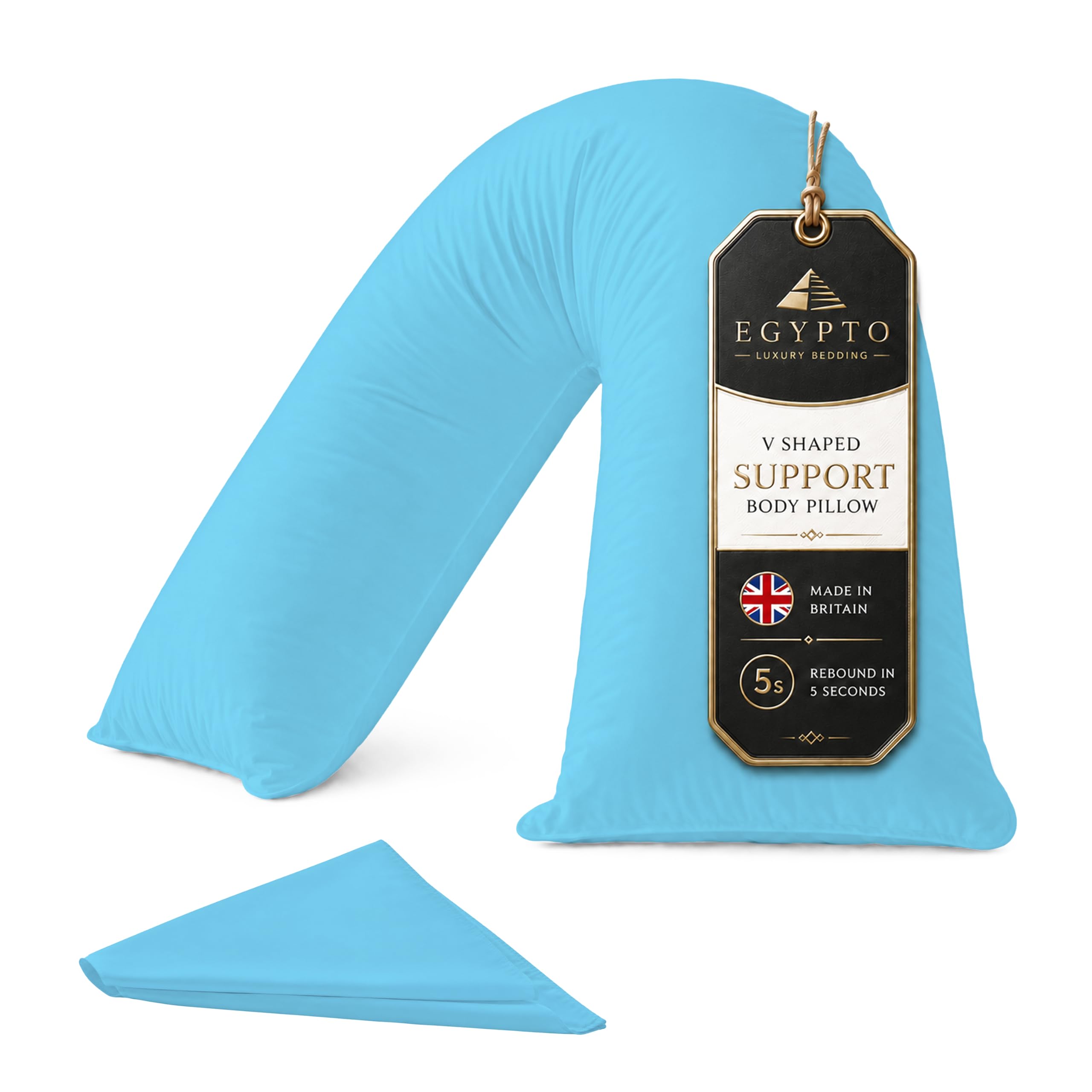 EGYPTO Orthopaedic V Pillow with Pillowcase | Anti-Allergy V Shaped Pillows for Neck & Back | Ideal for Pregnancy, Nursing & Recovery Triangle Pillow (Sky Blue) — image 1