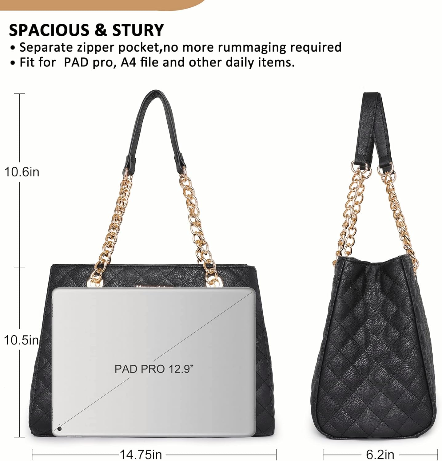 Montana West MEDIUM Tote Bag for Women Quilted Chain Handbags Shoulder Purse