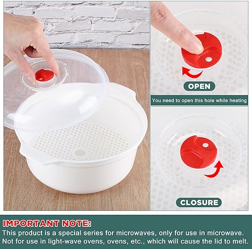 Miniatura 4 de Bokon 3 cuencos de microondas con tapas, cuencos de sopa de varios tamaños con tapa y estante de vapor, platos aptos para lavavajillas, para fideos