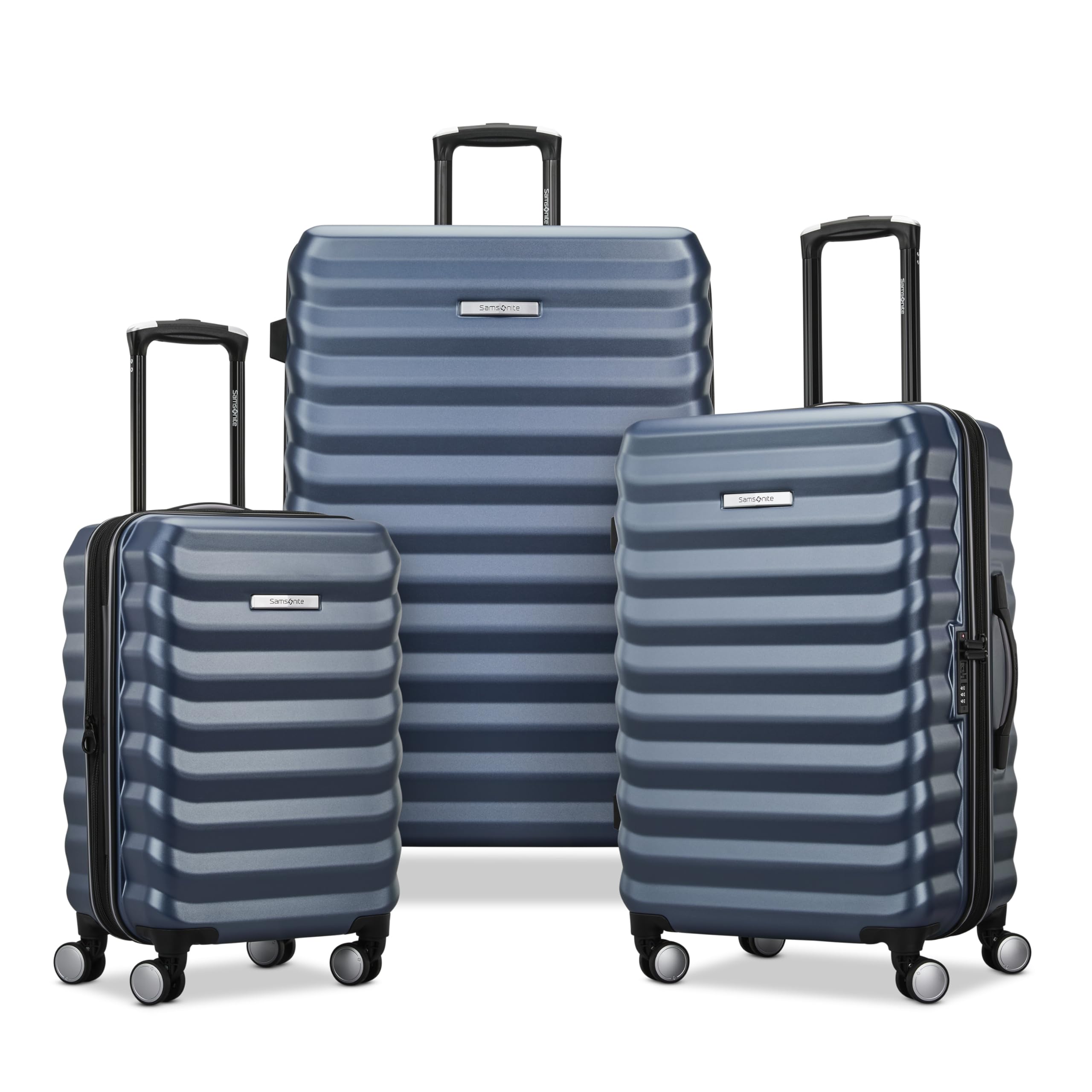 Samsonite Hard-Sided 20, 24 &amp; 28 Inch 3-Piece Lightweight Checked Large Expandable Element Suitcase Set: Durable, 360° Spinner Wheels, Adjustable Telescopic Handle, TSA-Approved Lock - Captains Blue