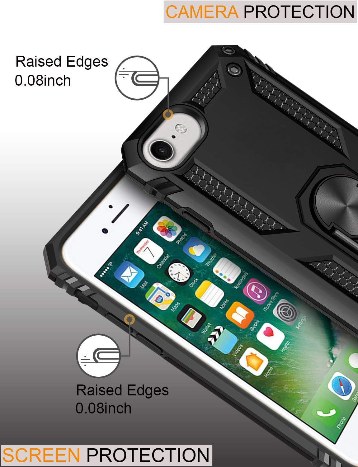 LUMARKE iPhone SE Case 2022,iPhone SE 2020 Case,iPhone 8 Case,iPhone 7 Case,iPhone 6 6s Case with Screen Protector,Military Grade Protective Phone Case for iPhone 6 6s/7/8/SE2/SE3 Black