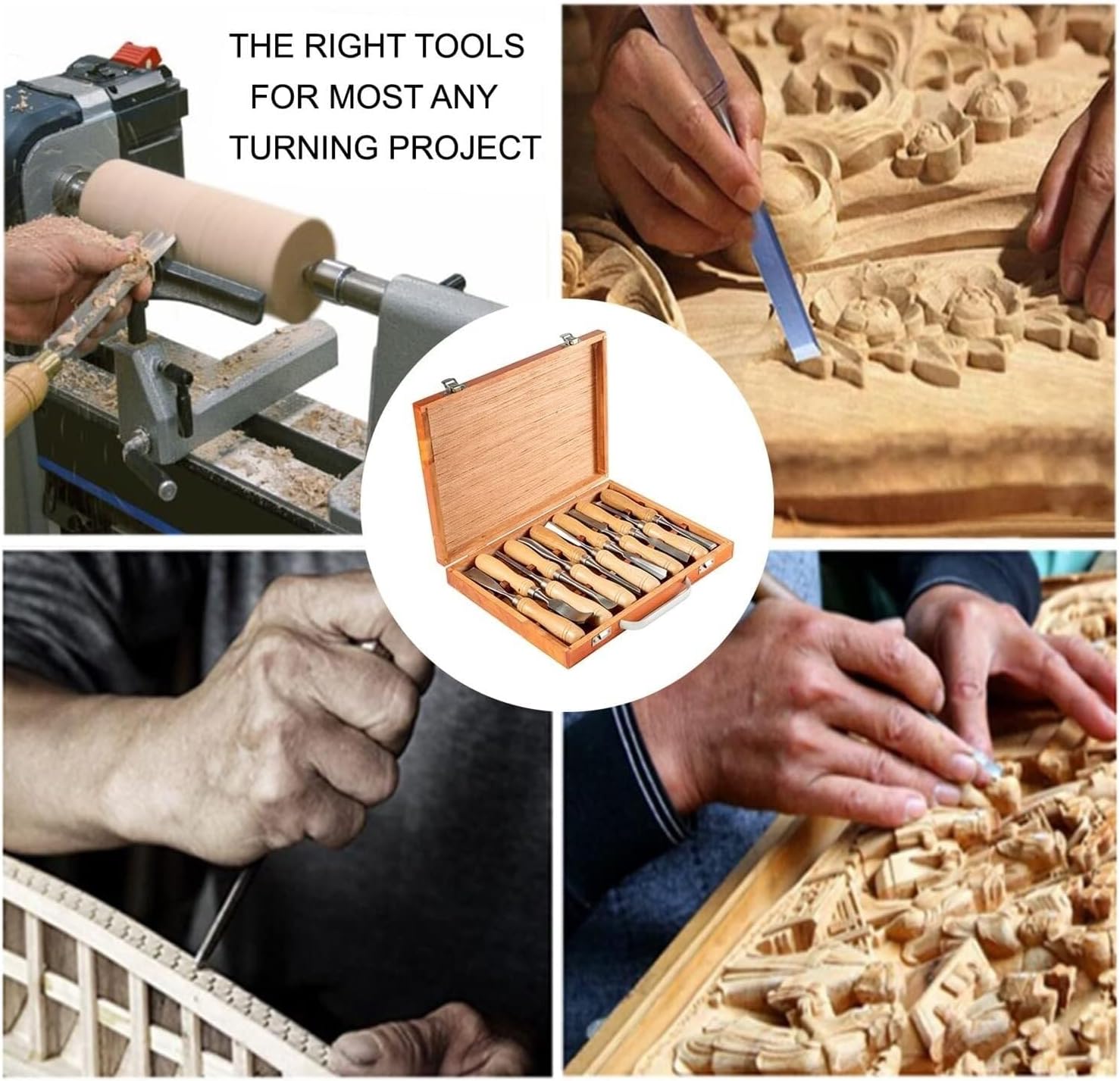 12pcs Wood Carving Chisel Set, Professional Lathe Tools with Ergonomic Hardwood Handles, 60Cr-V Steel for Woodworking, Woodturning, and Carving
