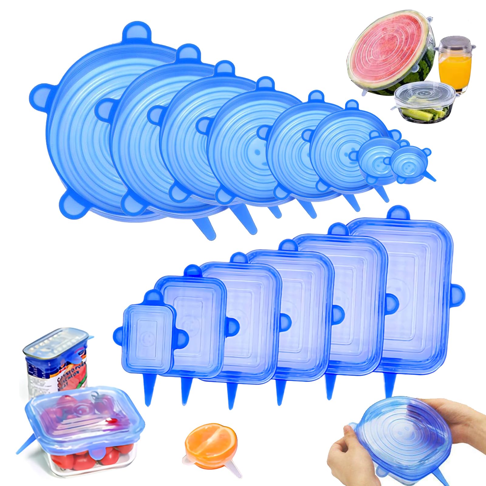 Sponsored Ad - 14 piece set circular square silicone dustproof and fresh-keeping cover, kitchen and household stretchable refrigerator microwave sealing and fresh-keeping film (blue)