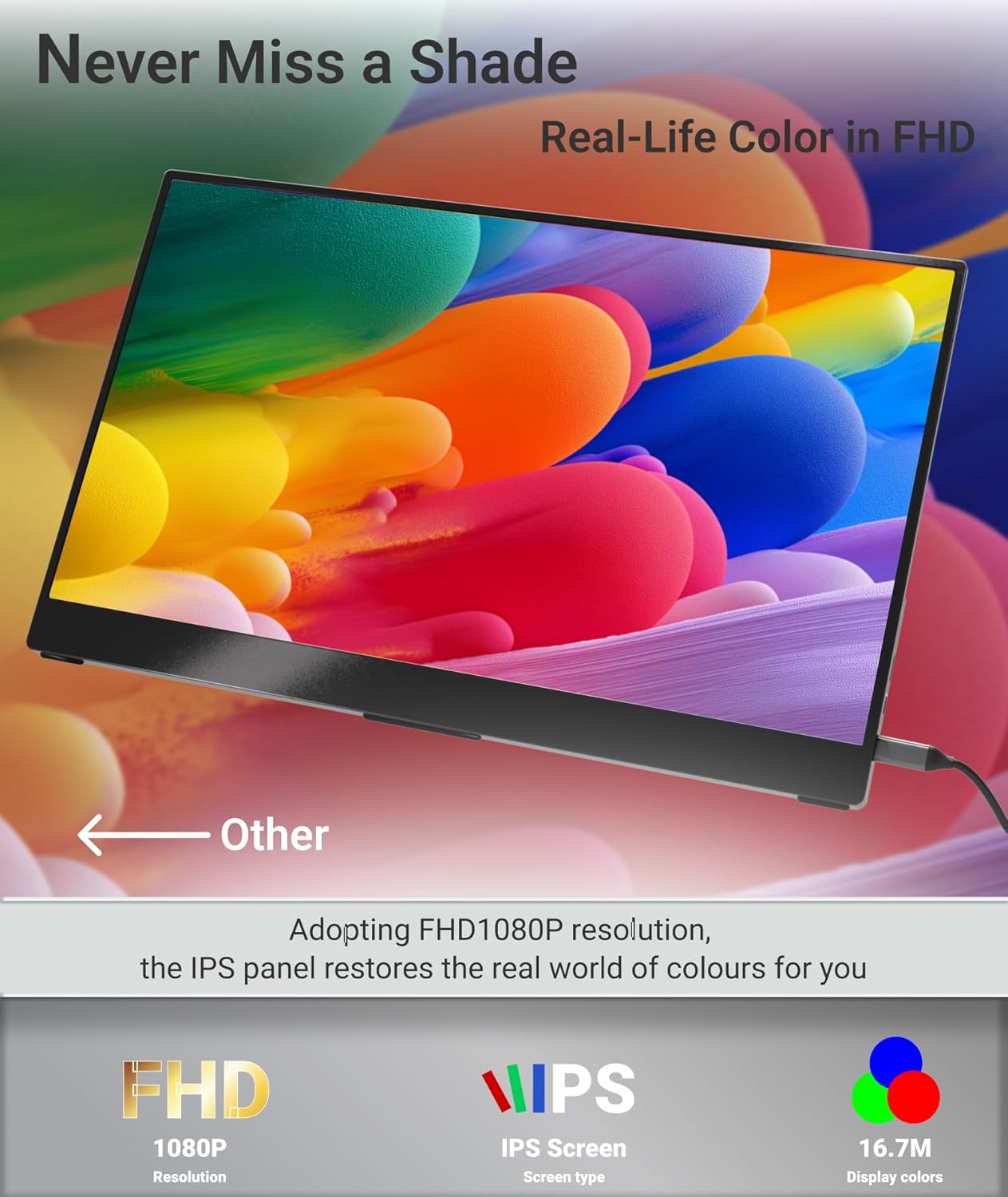 Ingnok Portable Monitor, 15.6" FHD 1080P IPS External Laptop Monitor with USB-C HDMI, Portable Screen for Laptop Mac PC Phone Gaming,Built-in Speakers & Smart Cover - Image 3