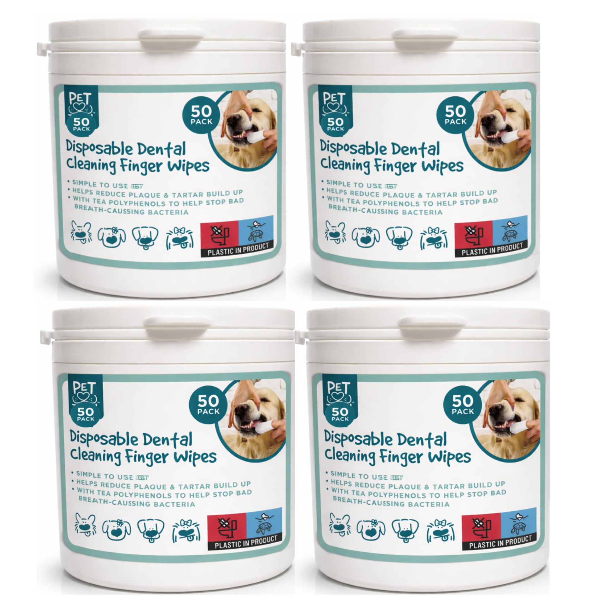 Dog Disposable Dental Cleaning Finger Wipes for Puppies & Dogs Tea Polyphenols Formula, Plaque and Tartar Reduction Teeth Cleaing Wipes 50 Pack (200)
