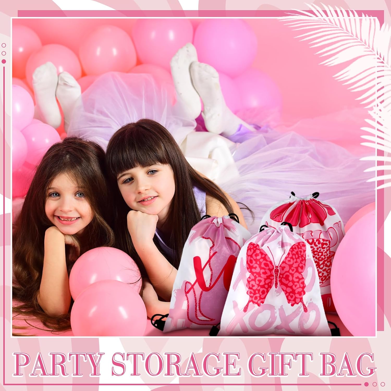 Paterr 12 Pcs Preppy Style Pink Party Favor Bags Drawstring Backpack Pink Party Decorations, Gym Drawstring Bags Preppy Birthday Decorations for Storage Gift Bag