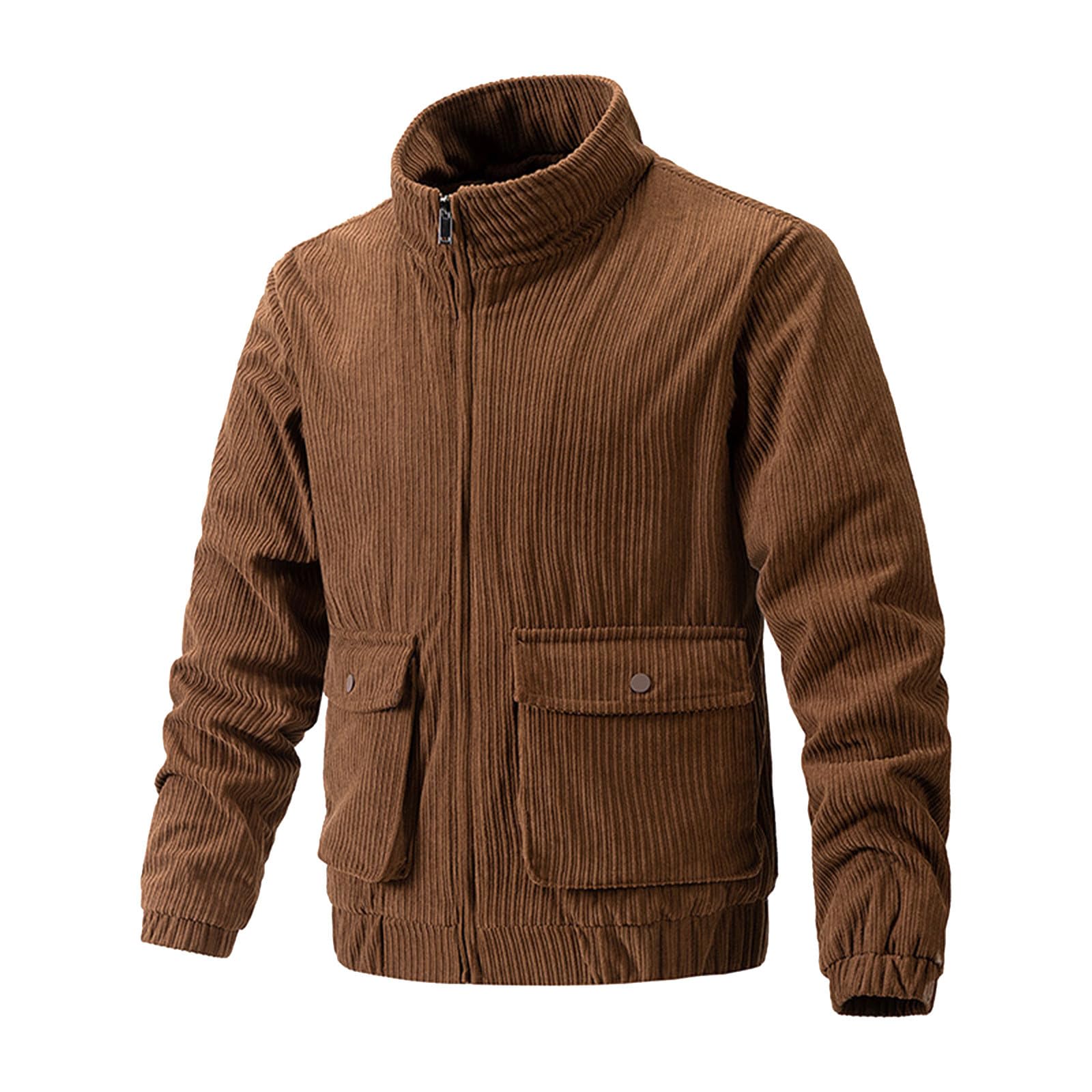 Chaqueta de pana de cuello alto para hombre, chaqueta de entretiempo con bolsillo, chaqueta de invierno de manga larga para hombre