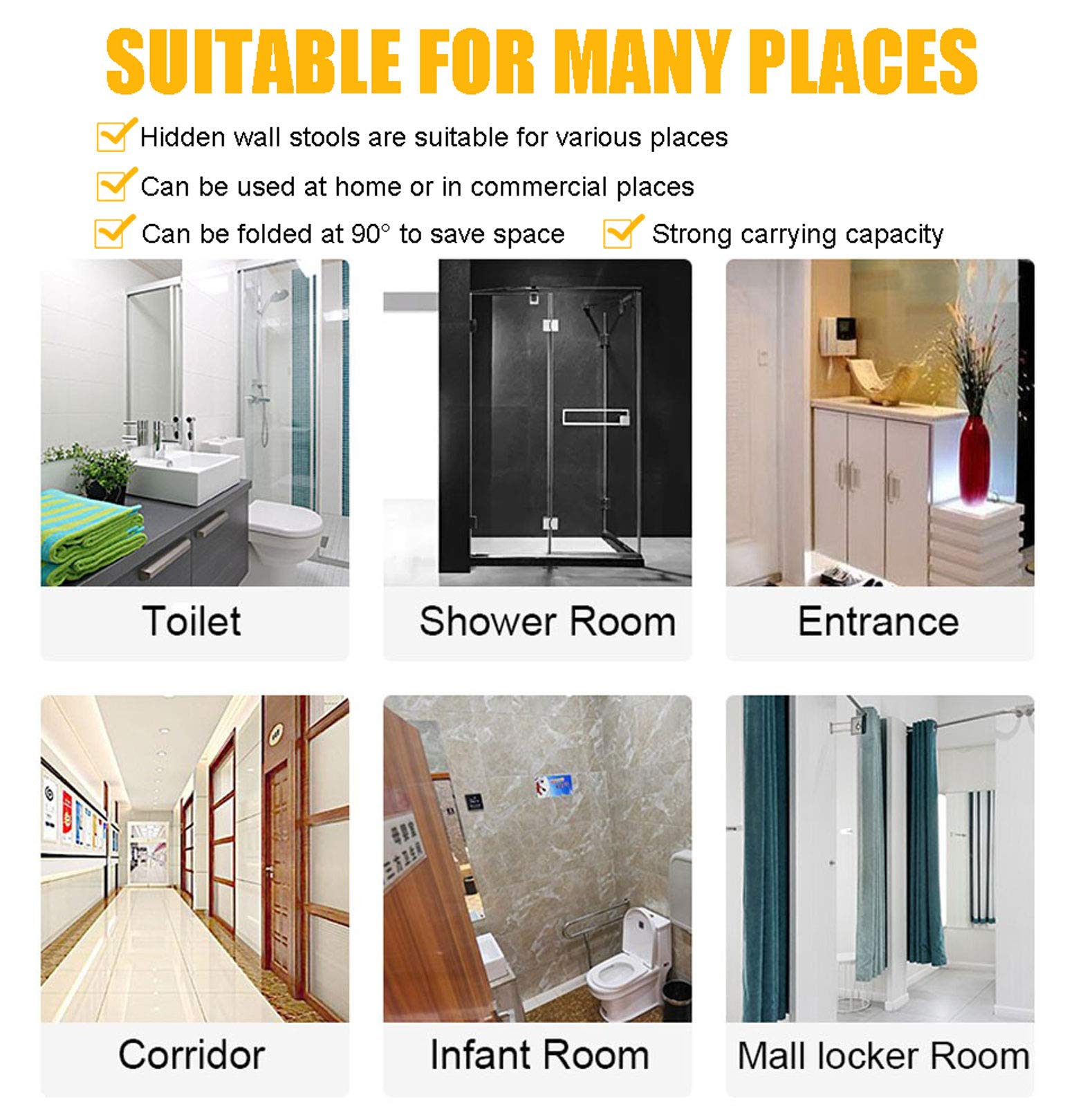 Asiento Plegable para Ducha, Montaje en Pared, Asiento de Ducha Plegable, para Embarazadas, Personas Mayores, discapacitados