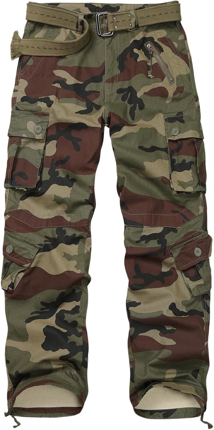 Men's BDU Casual Military Pants, Combat Camo Cargo Work Pants Fit Outdoors Tactical Wild Army Hunting Baggy 8 Pockets No Belt