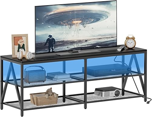 Miniatura 8 de Soporte de TV para televisores de hasta 65 pulgadas, mesa consola de TV industrial de 55 pulgadas de largo con estantes de almacenamiento de 3