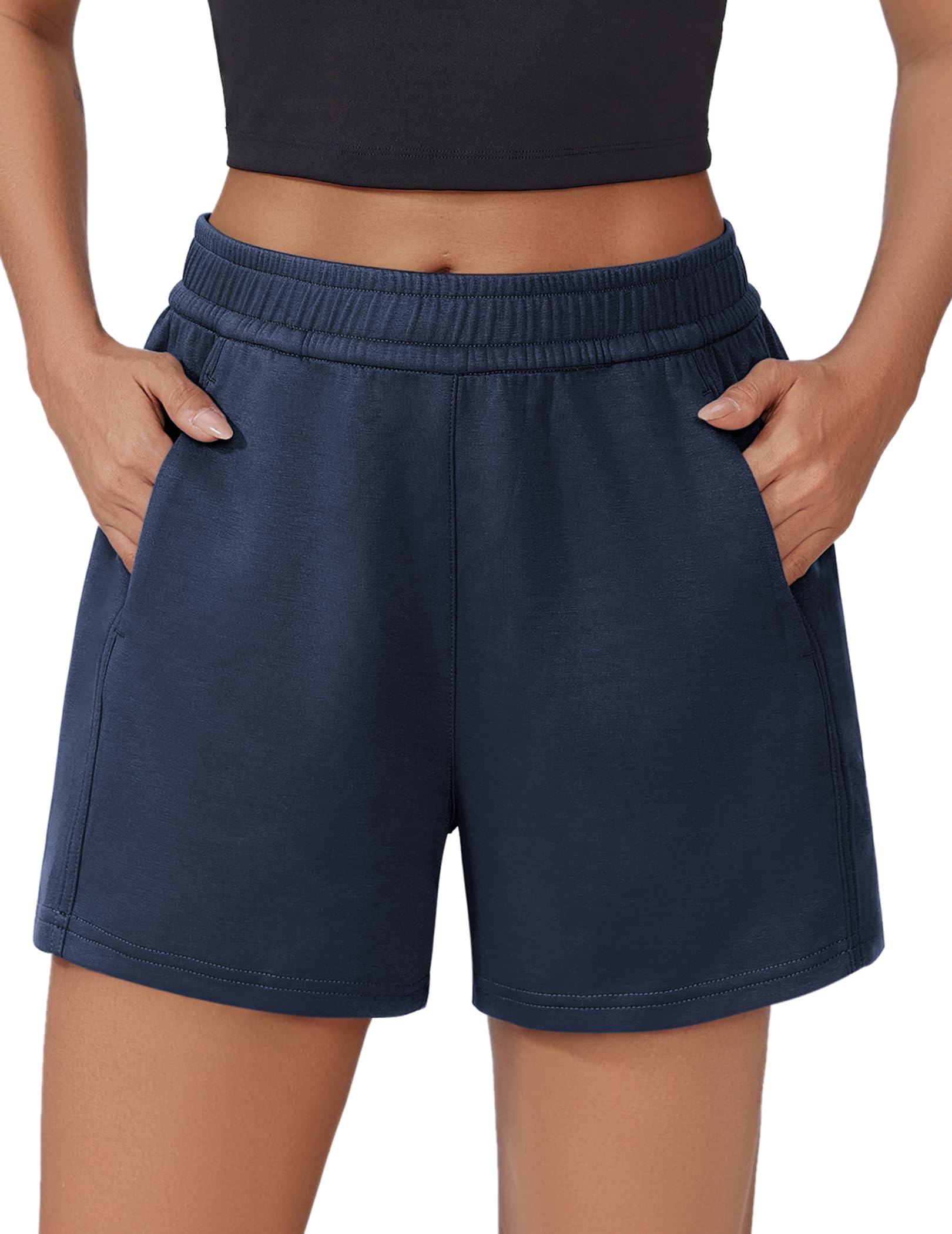 Athletic Sweat Shorts Women Elastic High Waisted Comfy Short Drawstring Casual Lounge Shorts with Pockets