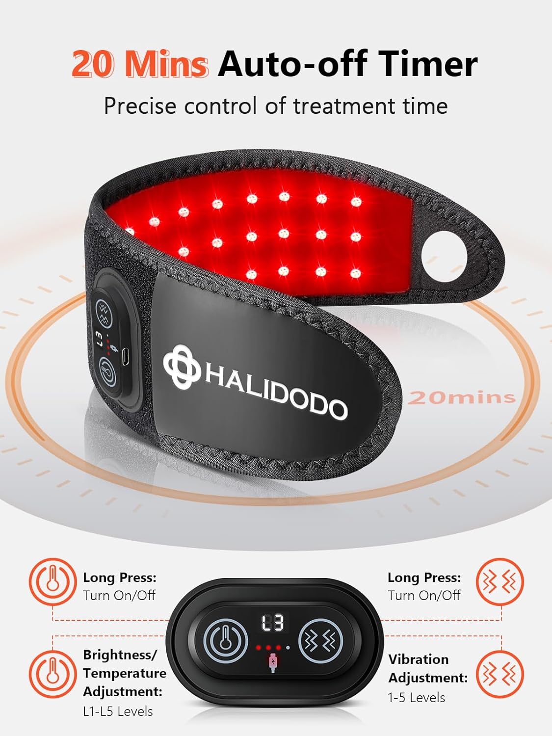 Red Light Therapy for Hand Wrist with Heat & Massage, 3000mAh Controller Infrared Light with 108 Beads Wrist Brace & Hands Wrap Pad for Knee Ankle Foot Joint - Image 6