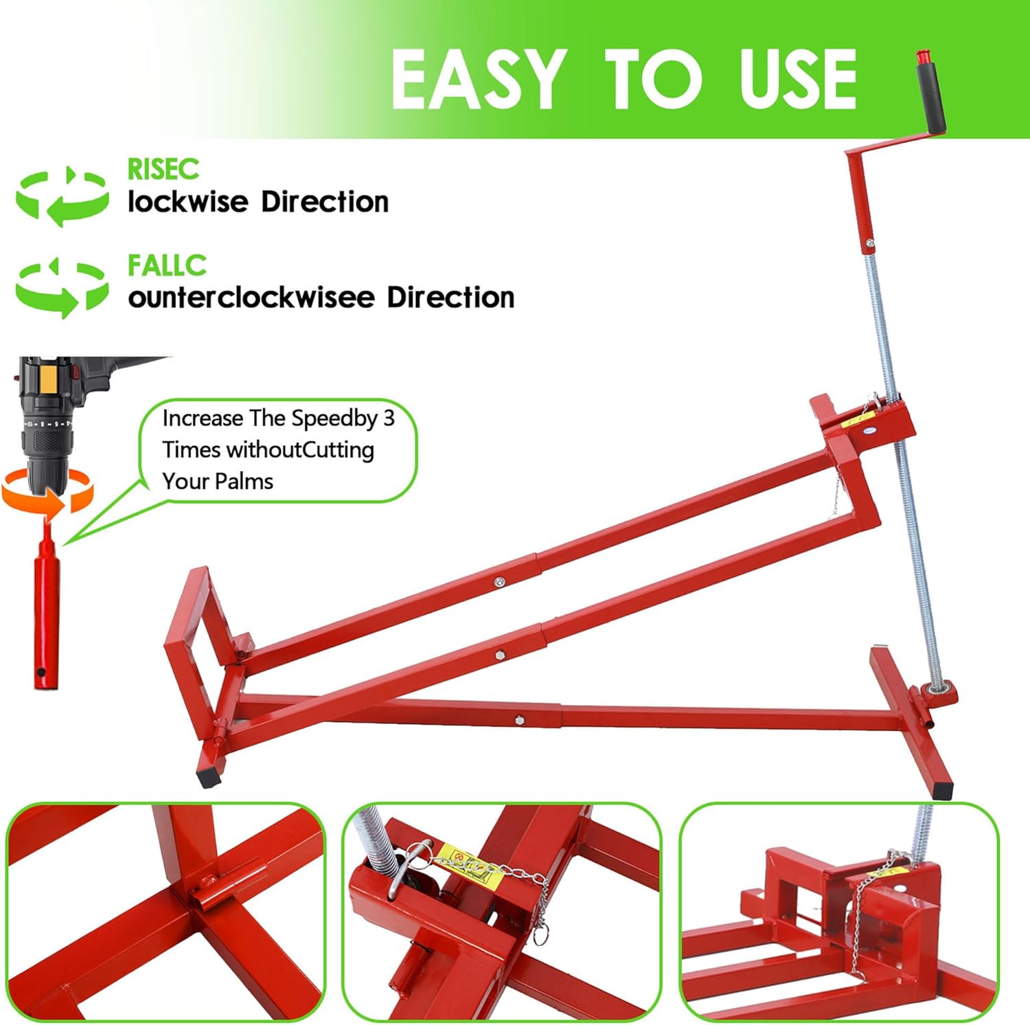 Foldable Lawn Mower Lift for Riding Tractors, Portable Lawn Mower Jack Lift Zero Turn & Telescoping Lawns Tractor Lifts with Adjustable Height/Manual or Power Handles, 880 LBS Capacity (Red)