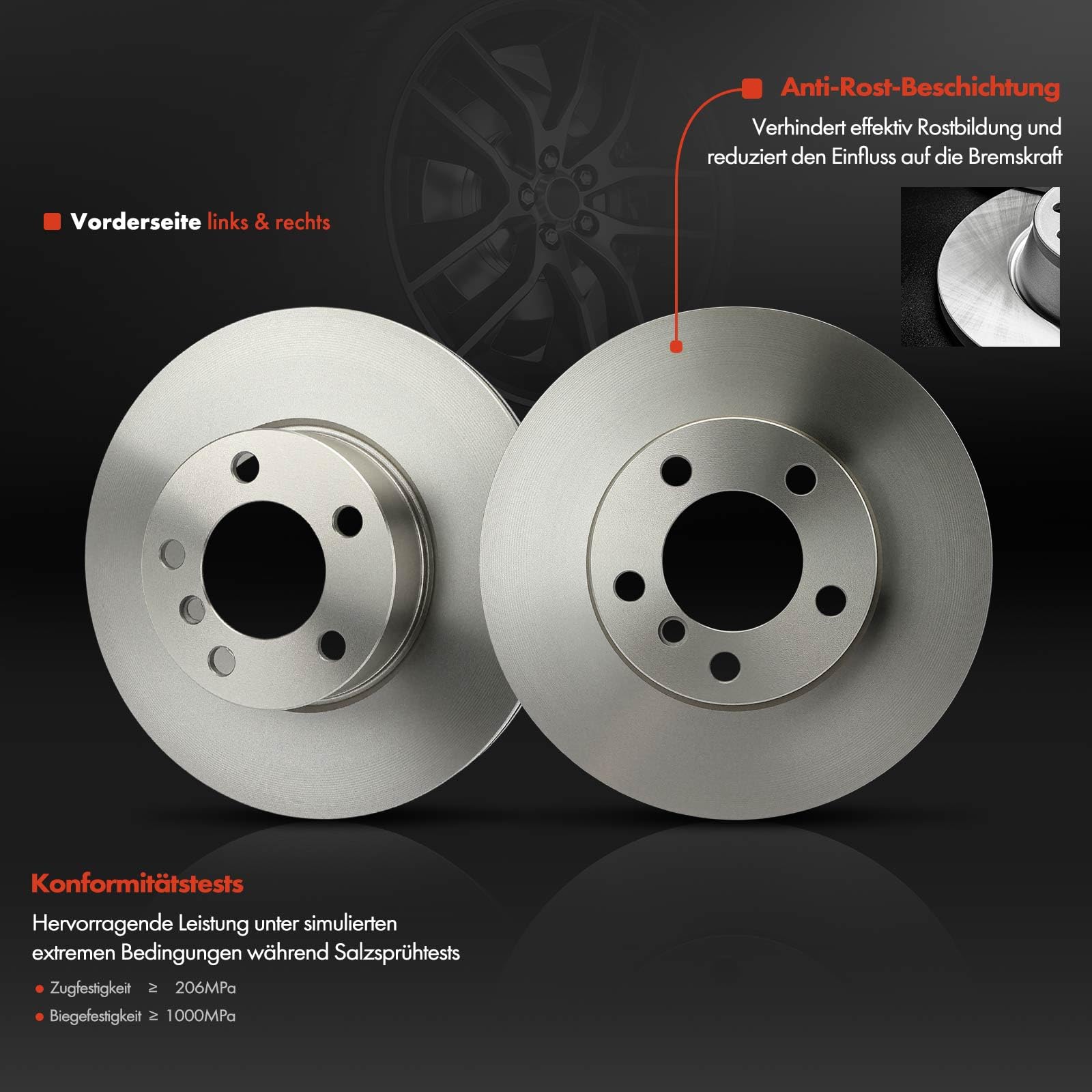 Frankberg 2 x tarcze hamulcowe, oś przednia + 4 x klocki hamulcowe, oś przednia, kompatybilna z Galaxy WA6 Mondeo IV Turnier BA7 S-Max Replace # 34106799801