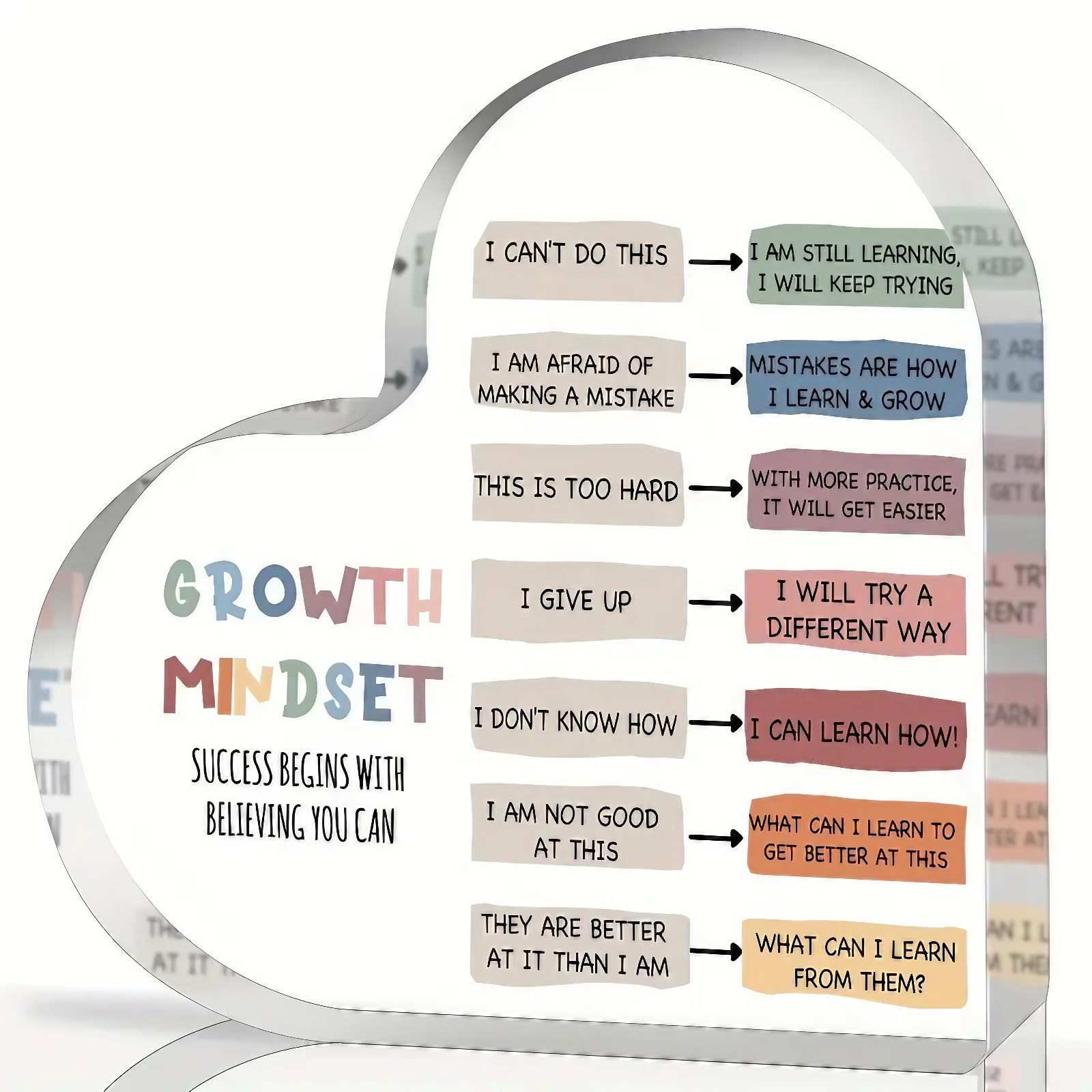 Inspirational Heart-Shaped Acrylic Standing Plaque: Elegant Motivational Decor for Home, Office, or Gift, Inspiring Positive Energy, Confidence, and a Growth Mindset