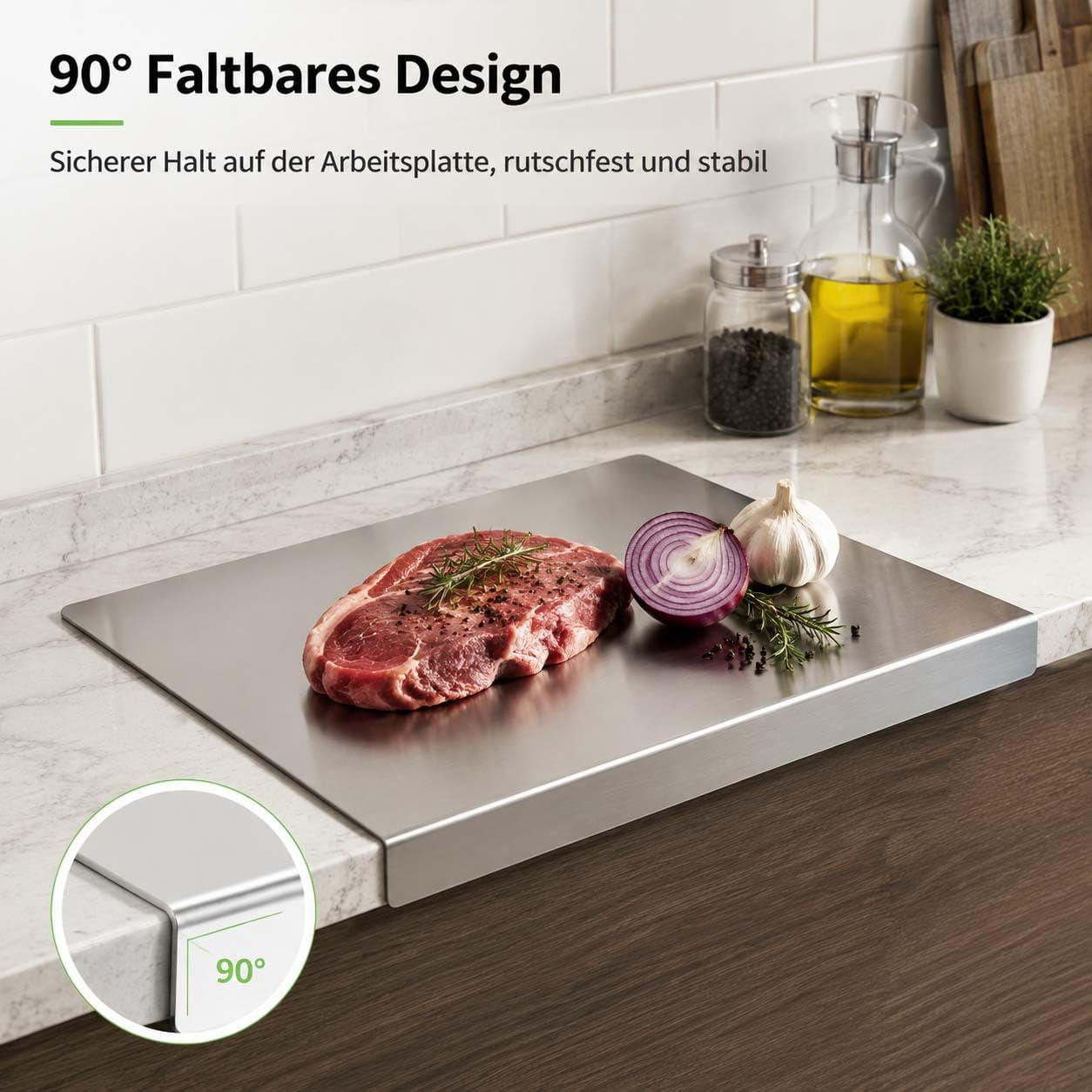 Stainless Steel Cutting Board with Lip, Katori Titan Schneidebrett, Dick Titanium Cutting Board, Leicht zu Reinigen, Zum Schneiden von Gemüse und Fleisch (L(40 * 50CM))