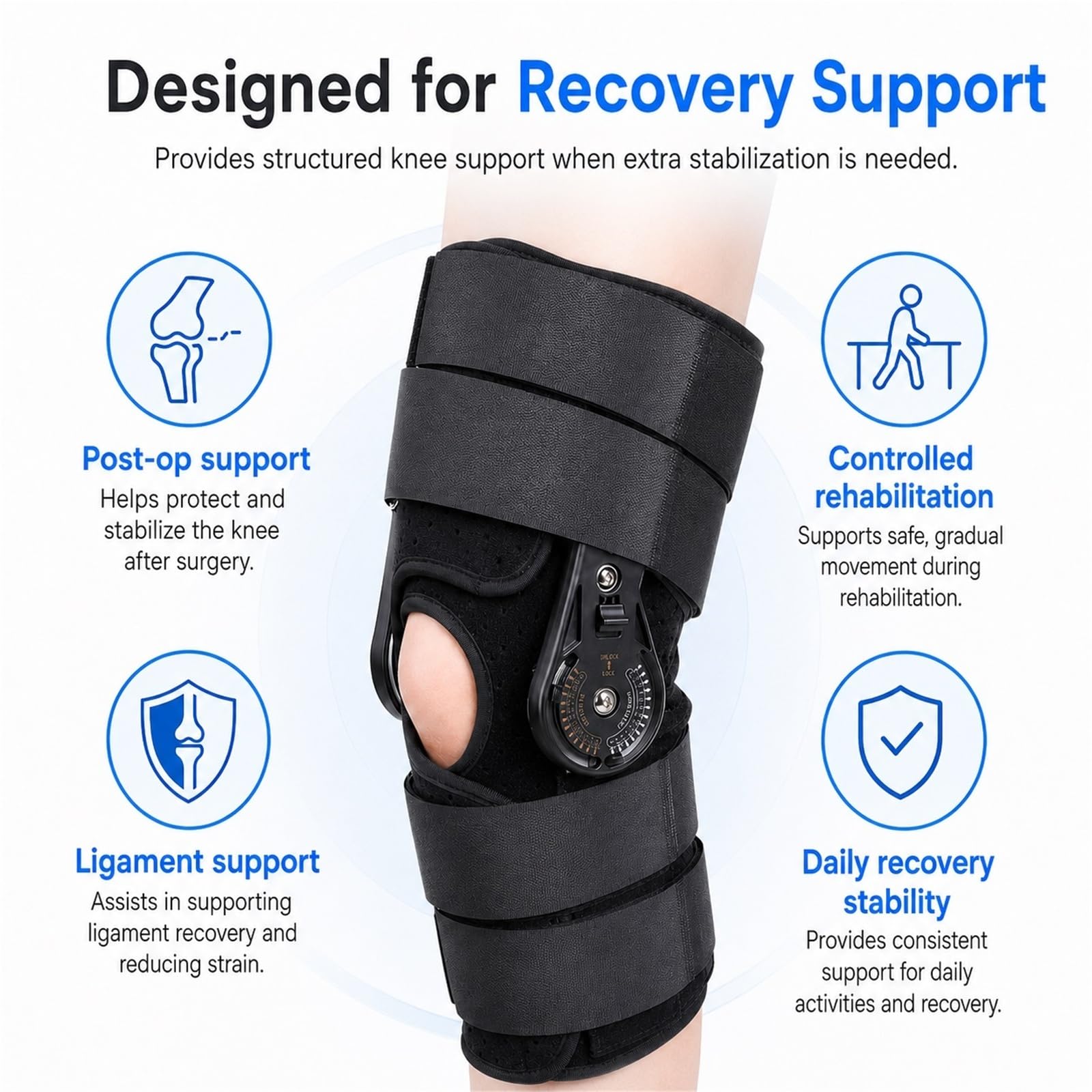Rodillera Ortopédica ROM con Bisagras Ajustable Estabilizador de Rodilla para Varus Valgus Soporte para Menisco Ligamento Cruzado ACL PCL Unisex Hombre Mujer(M)