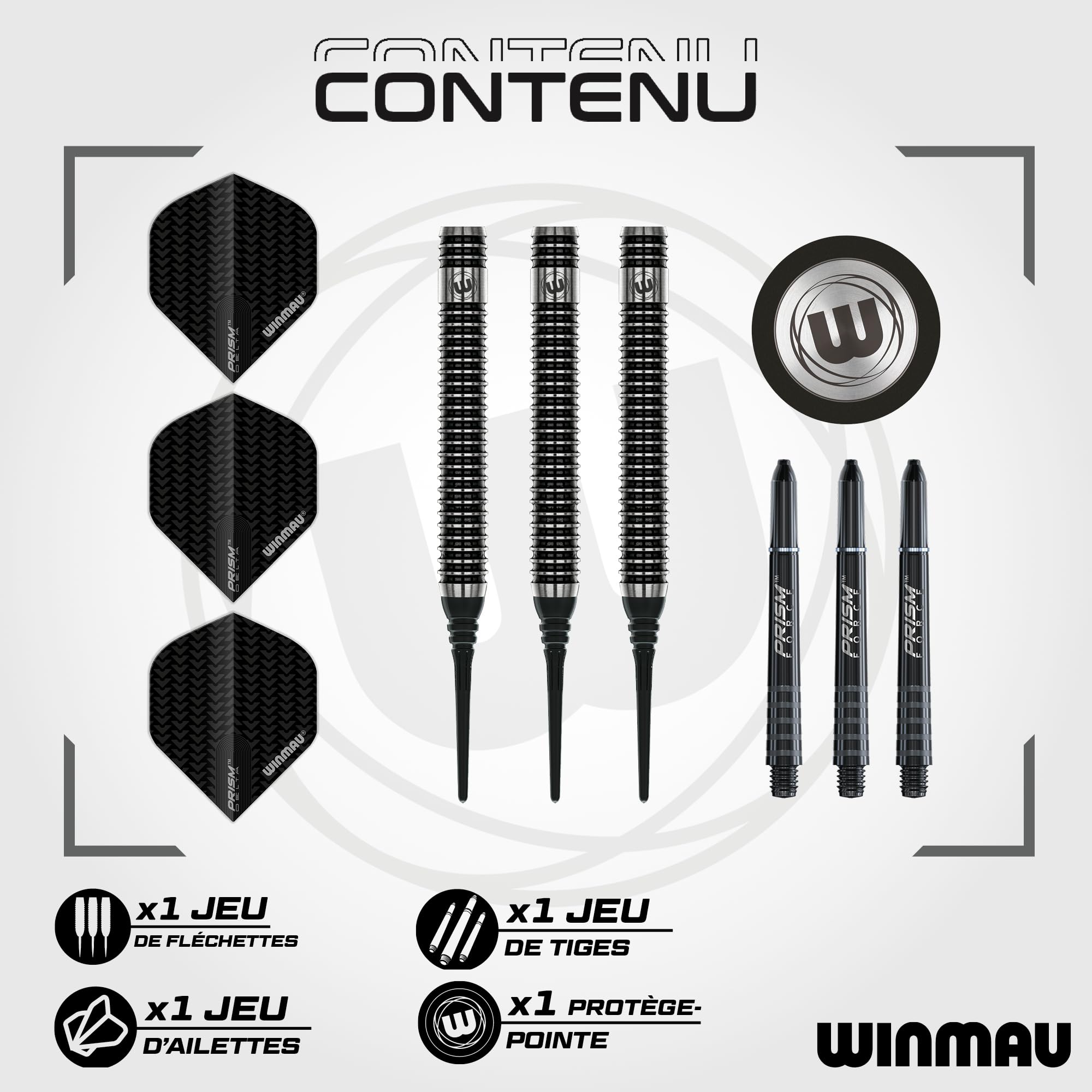 Winmau Blackout Fléchettes à Pointe Souple 90% tungstène – Canne Droite rainurée