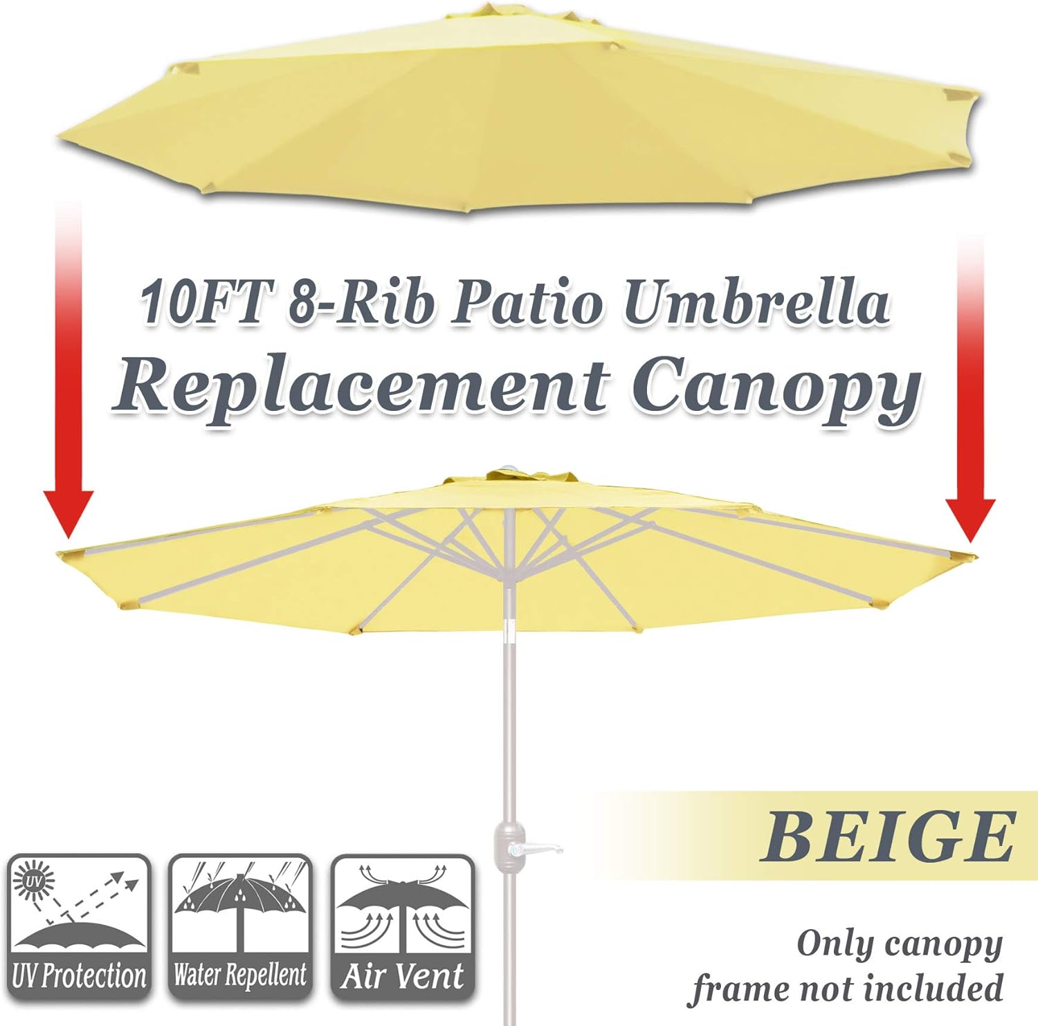 Strong Camel Replacement Patio Umbrella Canopy Cover for 10ft 8 Ribs Umbrella (CANOPY ONLY) (BEIGE)