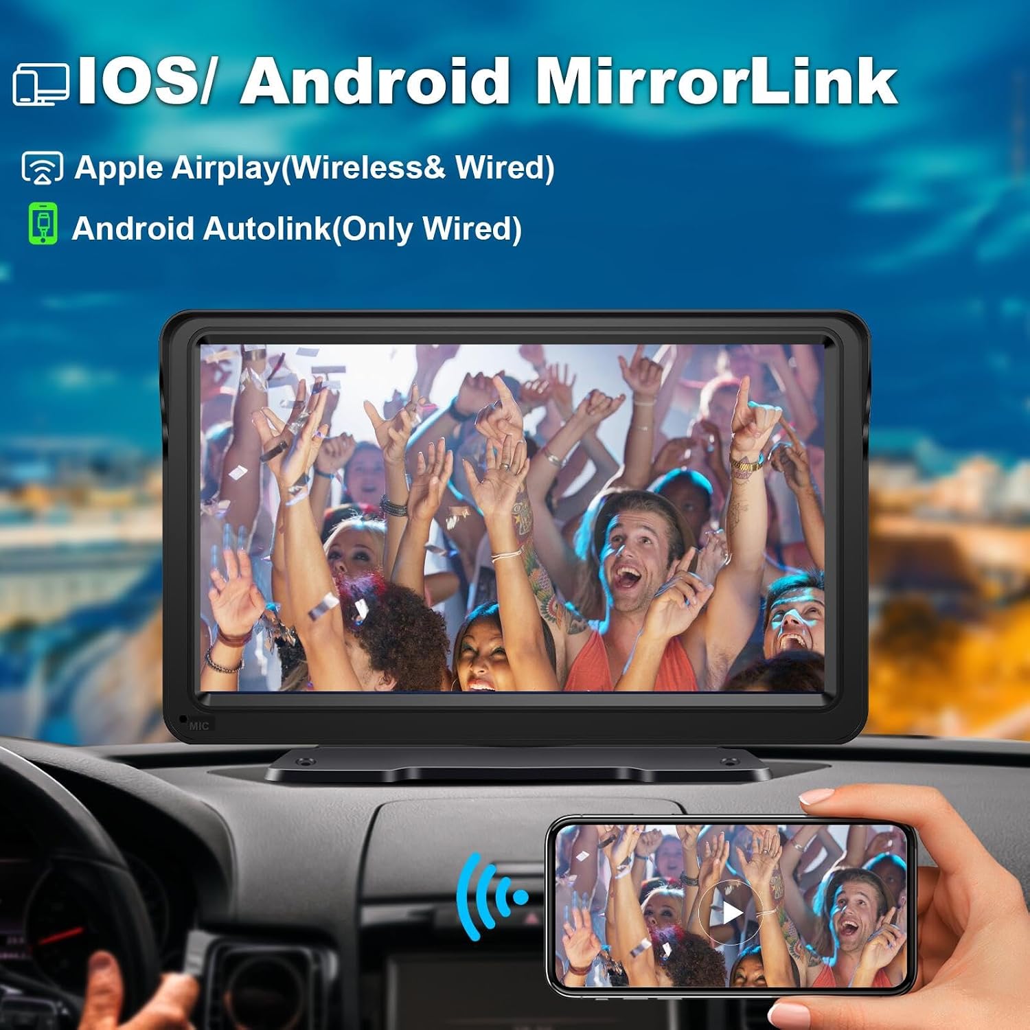 Lehwey Portable Car Stereo displaying a mirrored smartphone screen