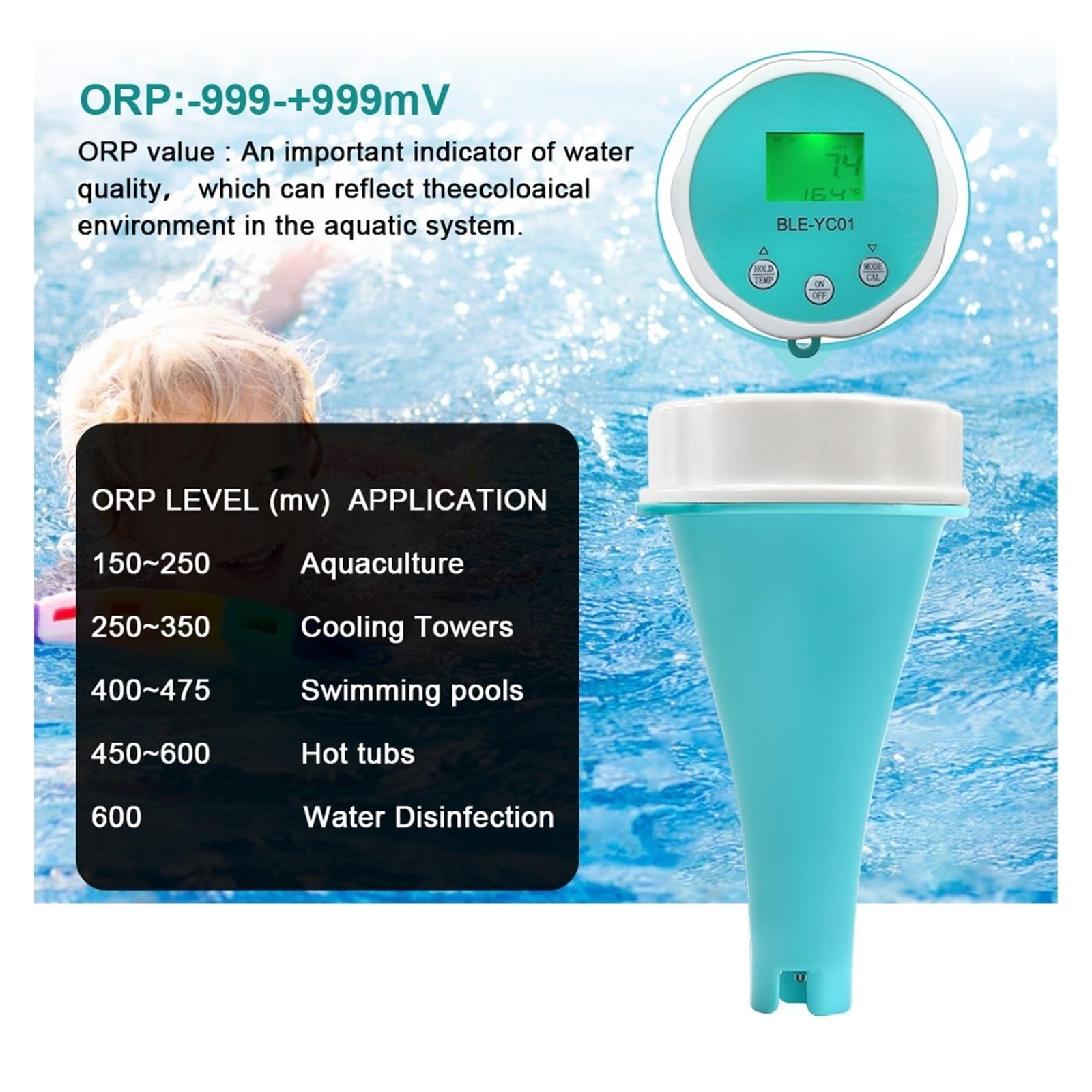 Analizador Digital de Agua, Detector de Calidad del Agua 6 en 1, medidor pH, EC, TDS, ORP, Temperatura, Cloro, aplicación visualización, comprobador Piscina multifunción