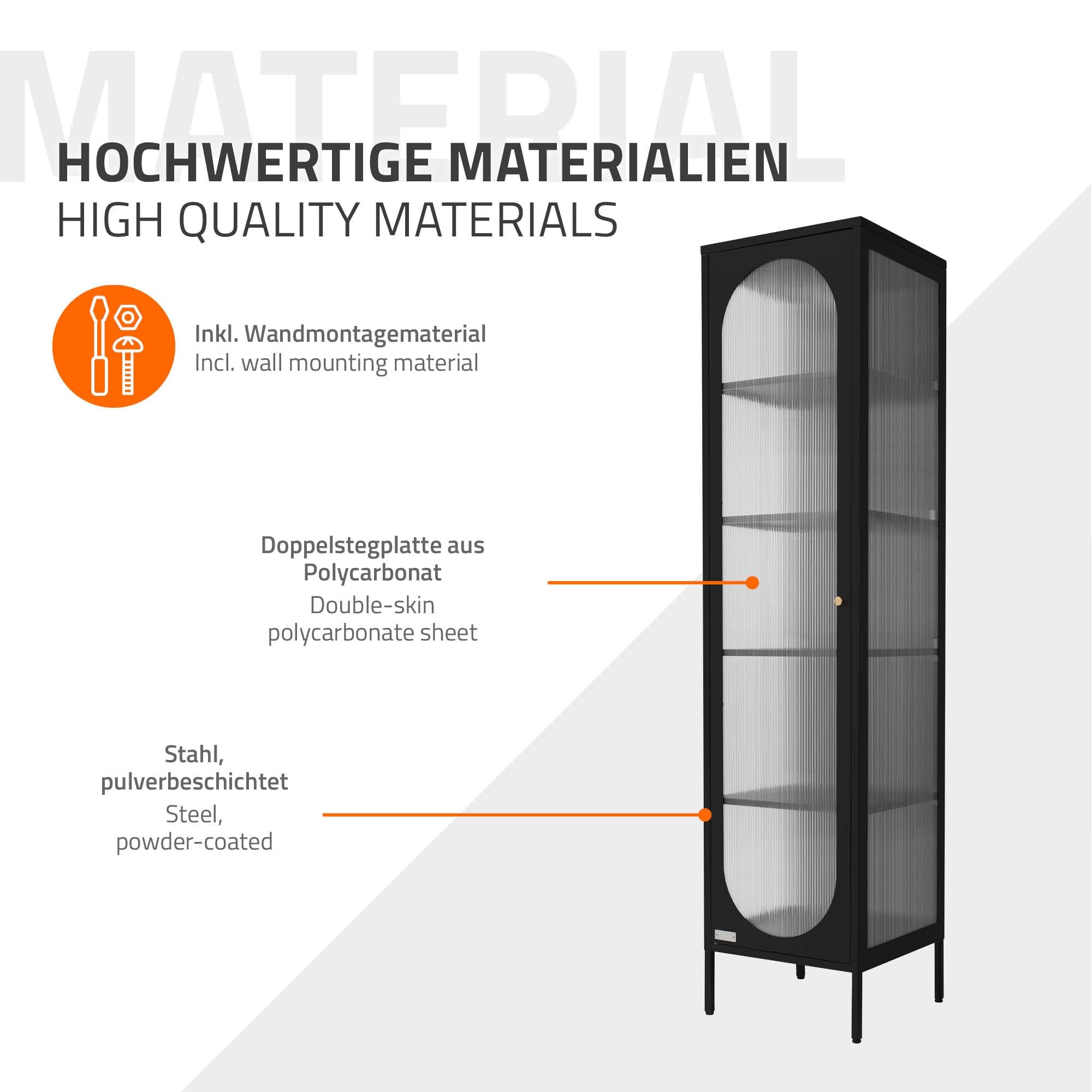 ML-Design gablota 42x175x40 cm czarna waska gablota z 5 pólkami i 1 drzwiami metalowa gablota do salonu wykonana ze stali styl industrialny wysoka gablota regal szafka na dokumenty szafka biurowa