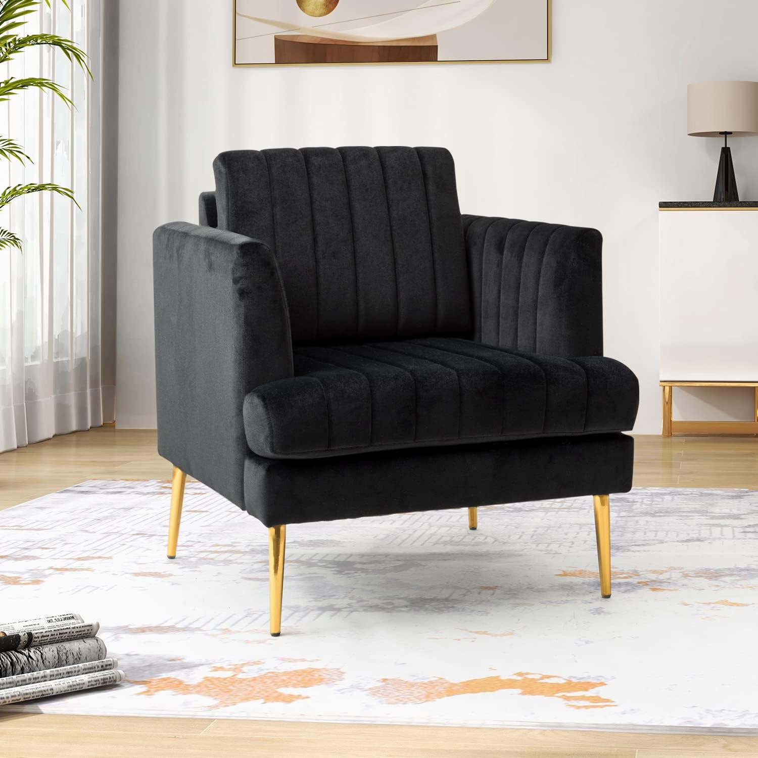 Amazon.com: HULALA HOME Velvet Accent Armchair, Modern Velvet Club ...