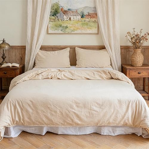 Miniatura 11 de BISELINA Juego de funda de edredón de lino francés, 2 piezas con cierre de cremallera oculto, mezcla de lino natural, mezcla de algodón