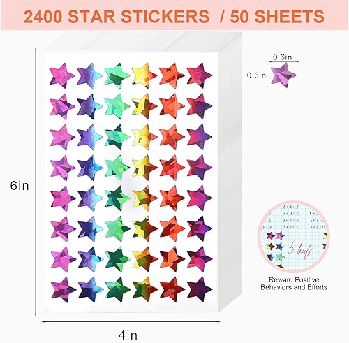 Miniatura 2 de 2400 calcomanías de estrellas para niños  Calcomanías holográficas de estrellas de recompensa para tabla de comportamiento, escuela, aula,