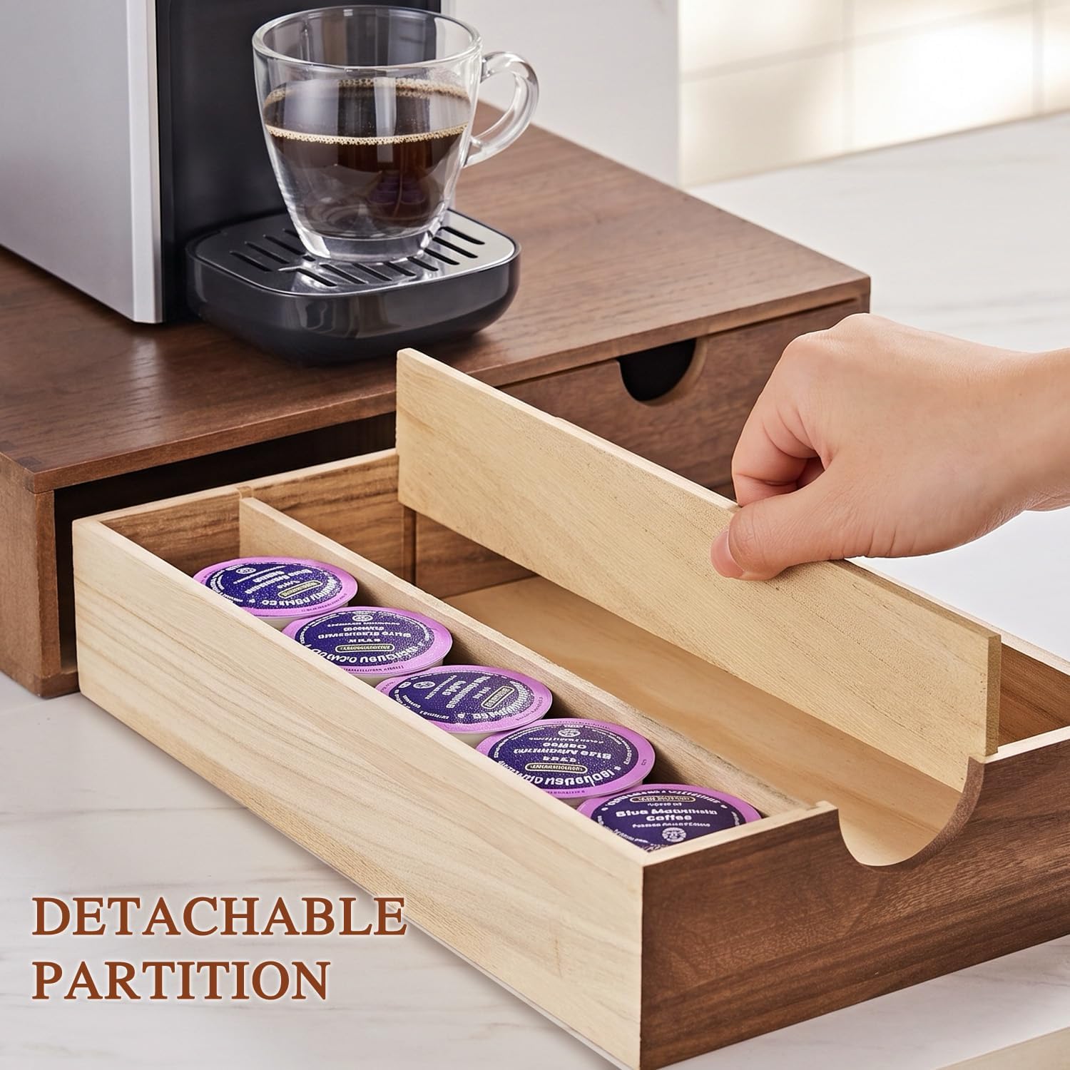 Coffee Pod Organizer Wooden Double Layer K Cup Organizer