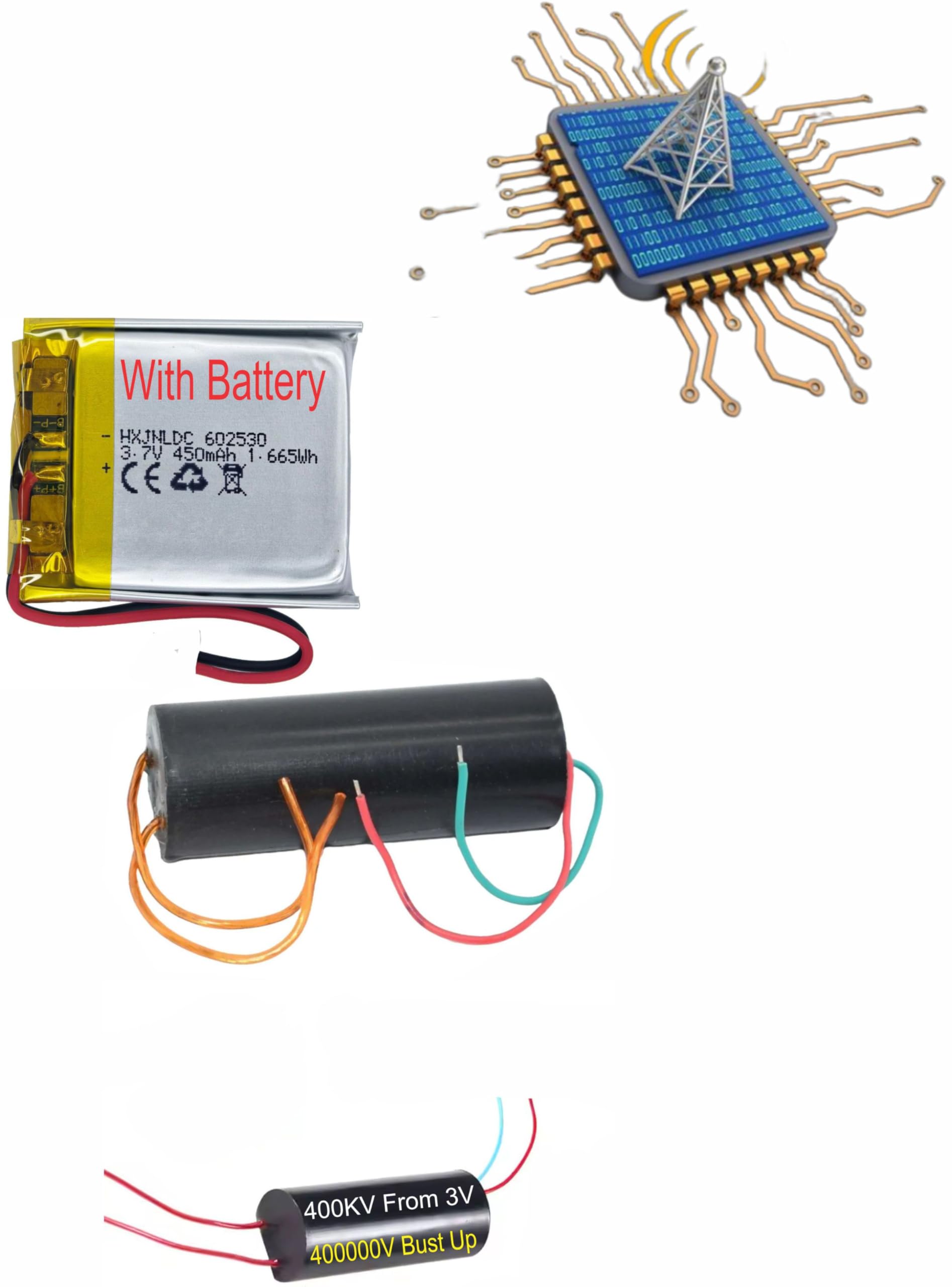 High Voltage Transformer DC 3V to 400kV Boost Step-up Power Module Generator with 3.7V 600mAh Lithium Polymer Battery-image-11