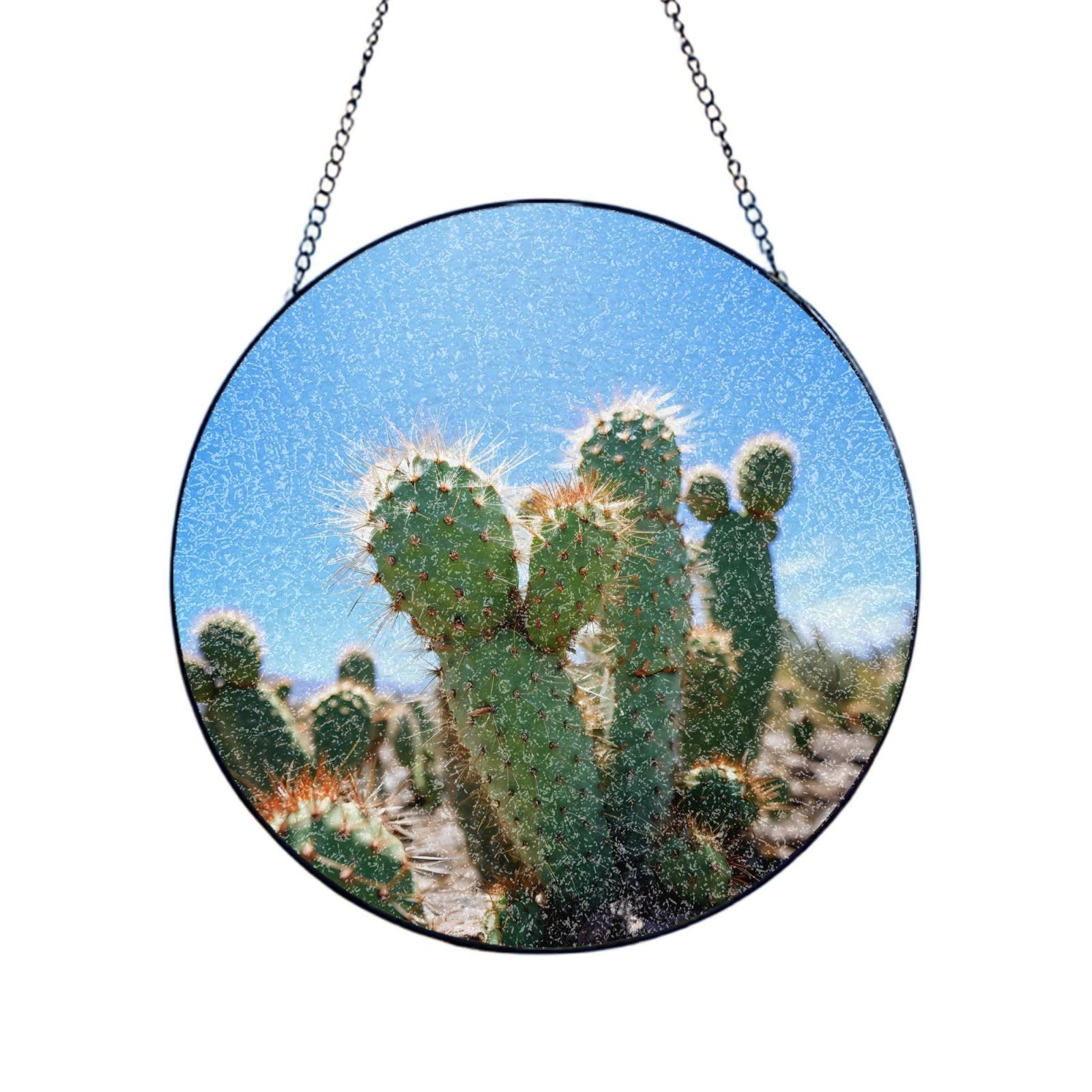 Phayah Cacti Print Stained Glass Window Hanging Sun Catchers Decoration Mother'S Day Birthday Gifts For Home Garden Porch 10in（25cm）