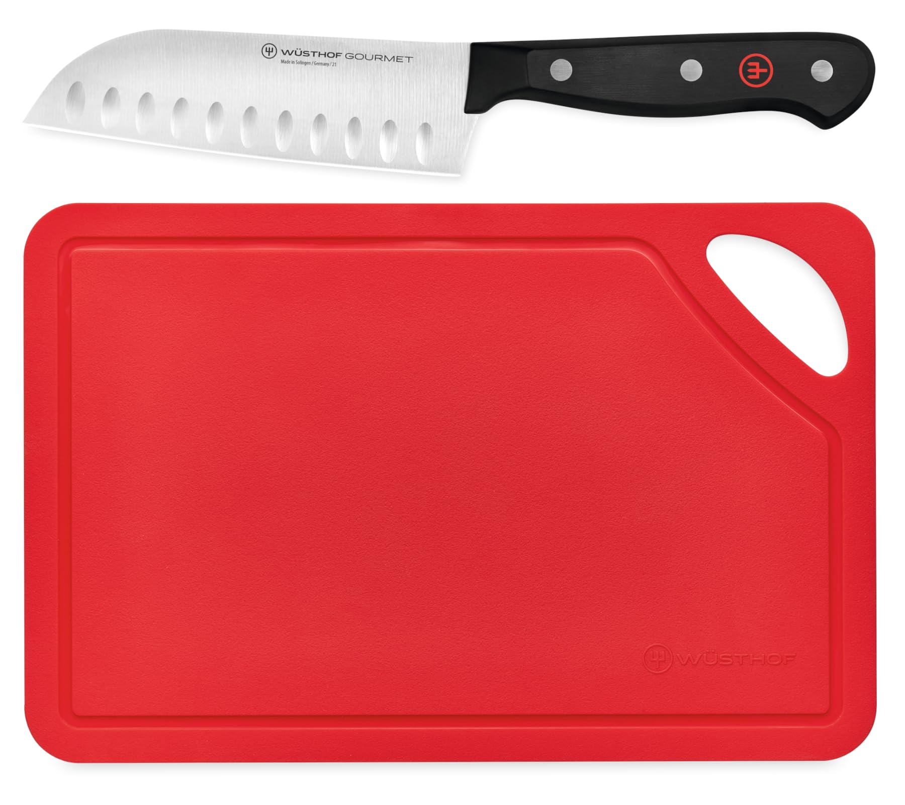 WÜSTHOF Gourmet 5" Santoku &amp; 10" Red Cutting Mat Set